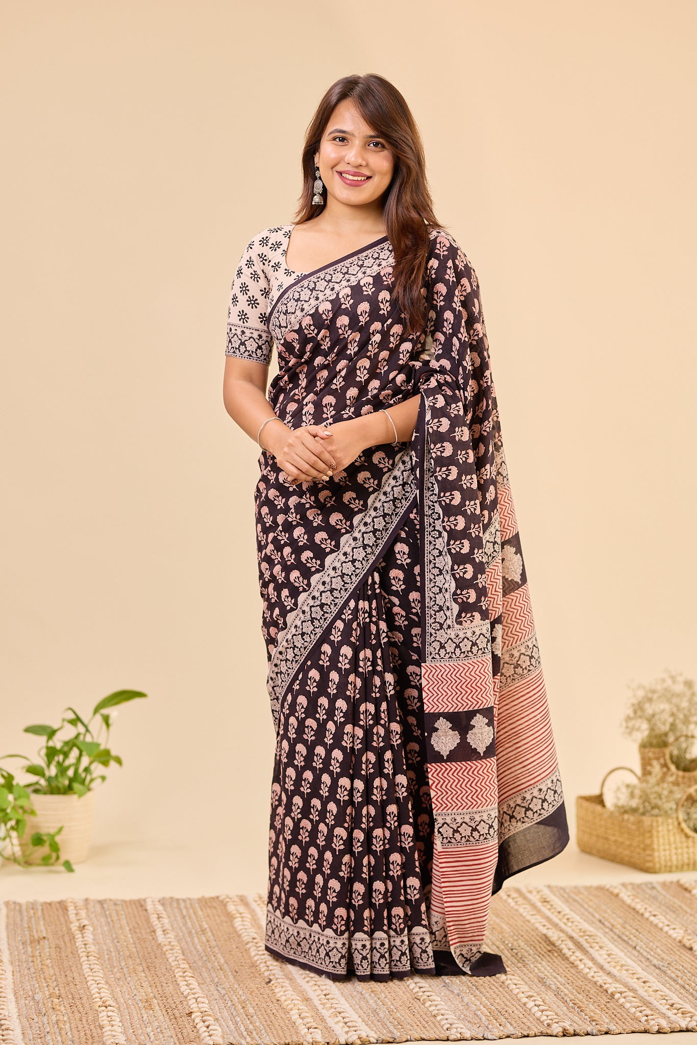 Black & Ivory Traditional Bagru Handblock Printed Mul Cotton Saree