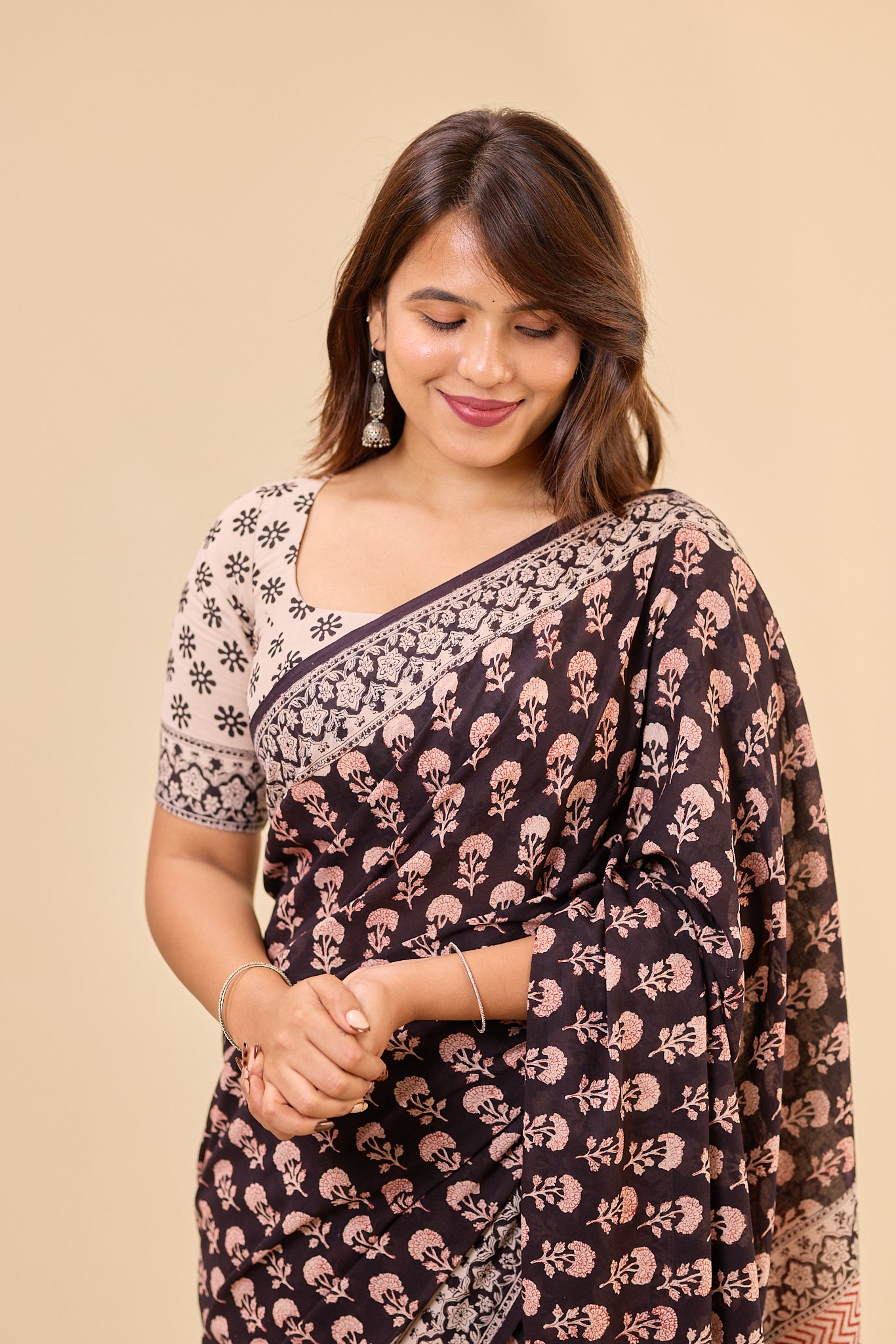 Black & Ivory Traditional Bagru Handblock Printed Mul Cotton Saree