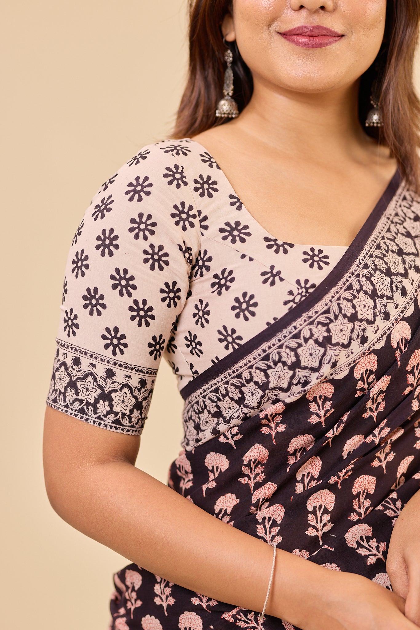 Black & Ivory Traditional Bagru Handblock Printed Mul Cotton Saree