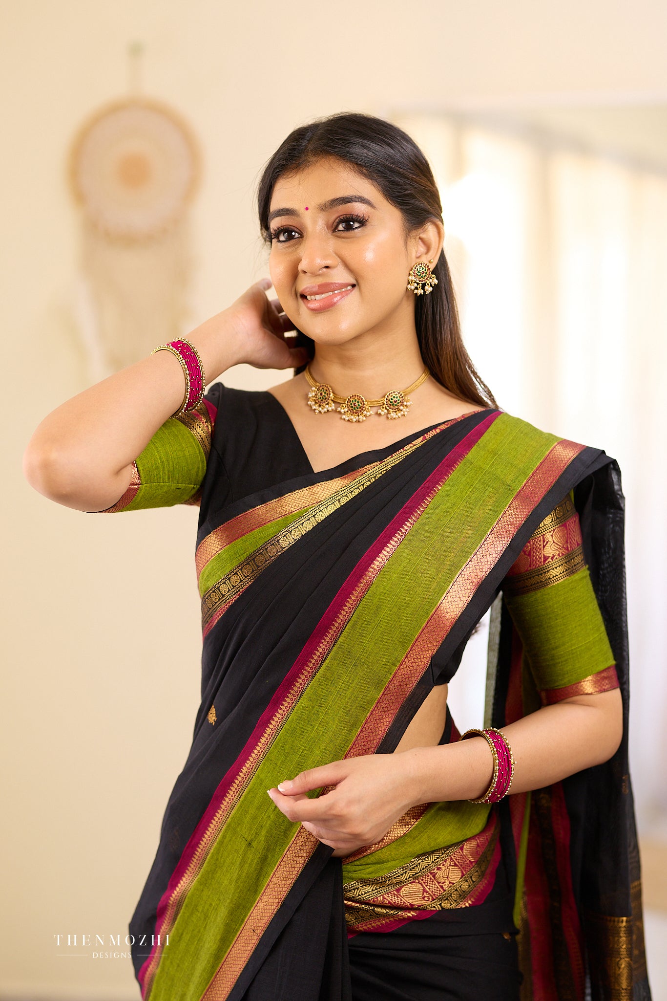 Black and Green Chettinad Cotton Saree