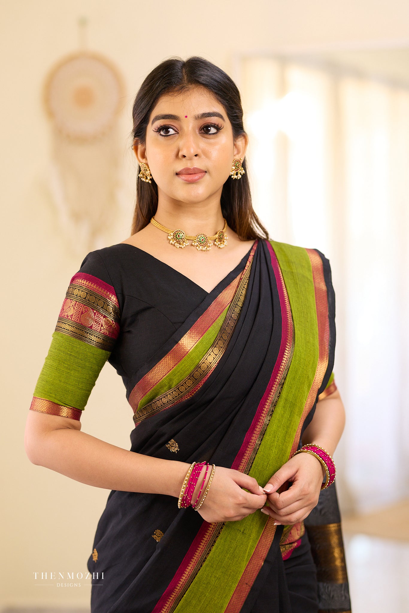 Black and Green Chettinad Cotton Saree