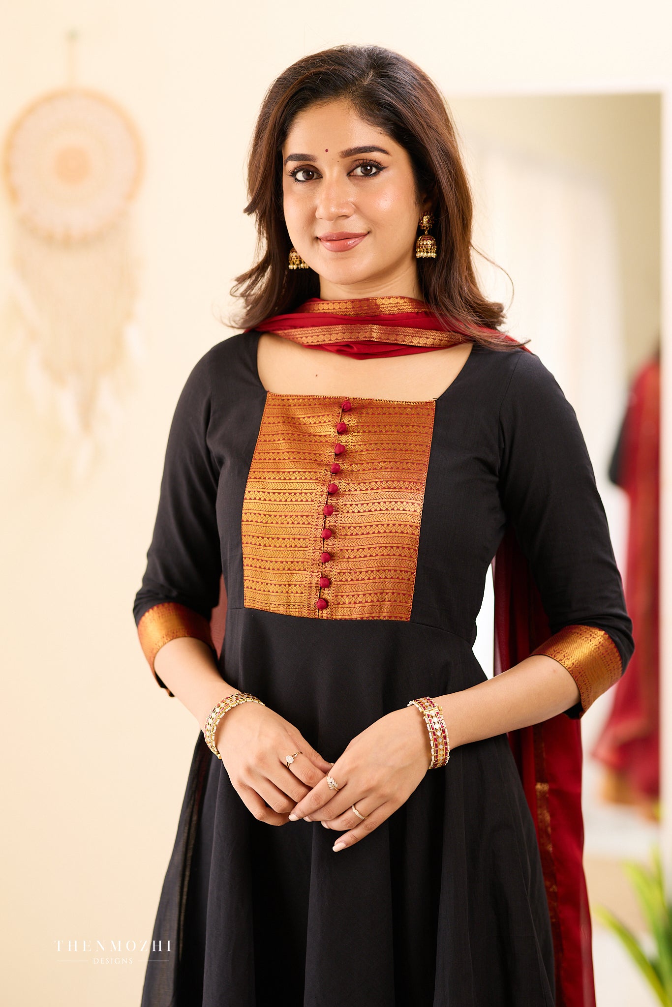 Black and Maroon Chettinad Anarkali