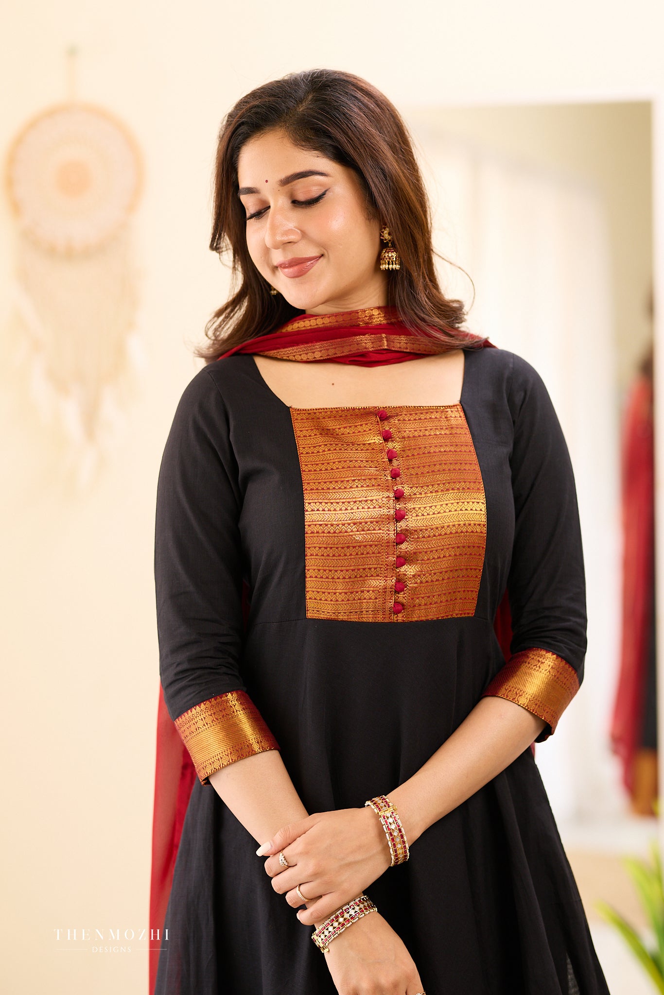 Black and Maroon Chettinad Anarkali