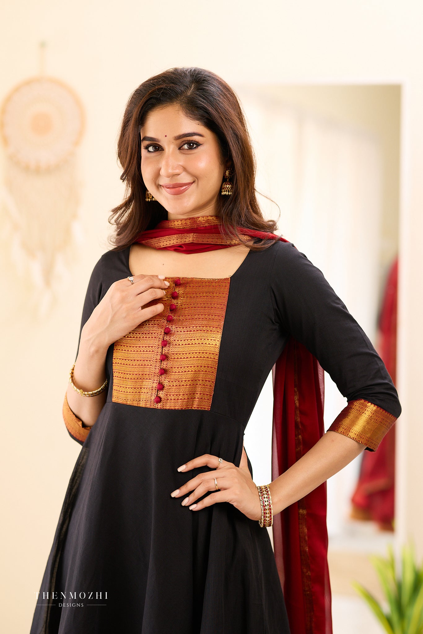 Black and Maroon Chettinad Anarkali