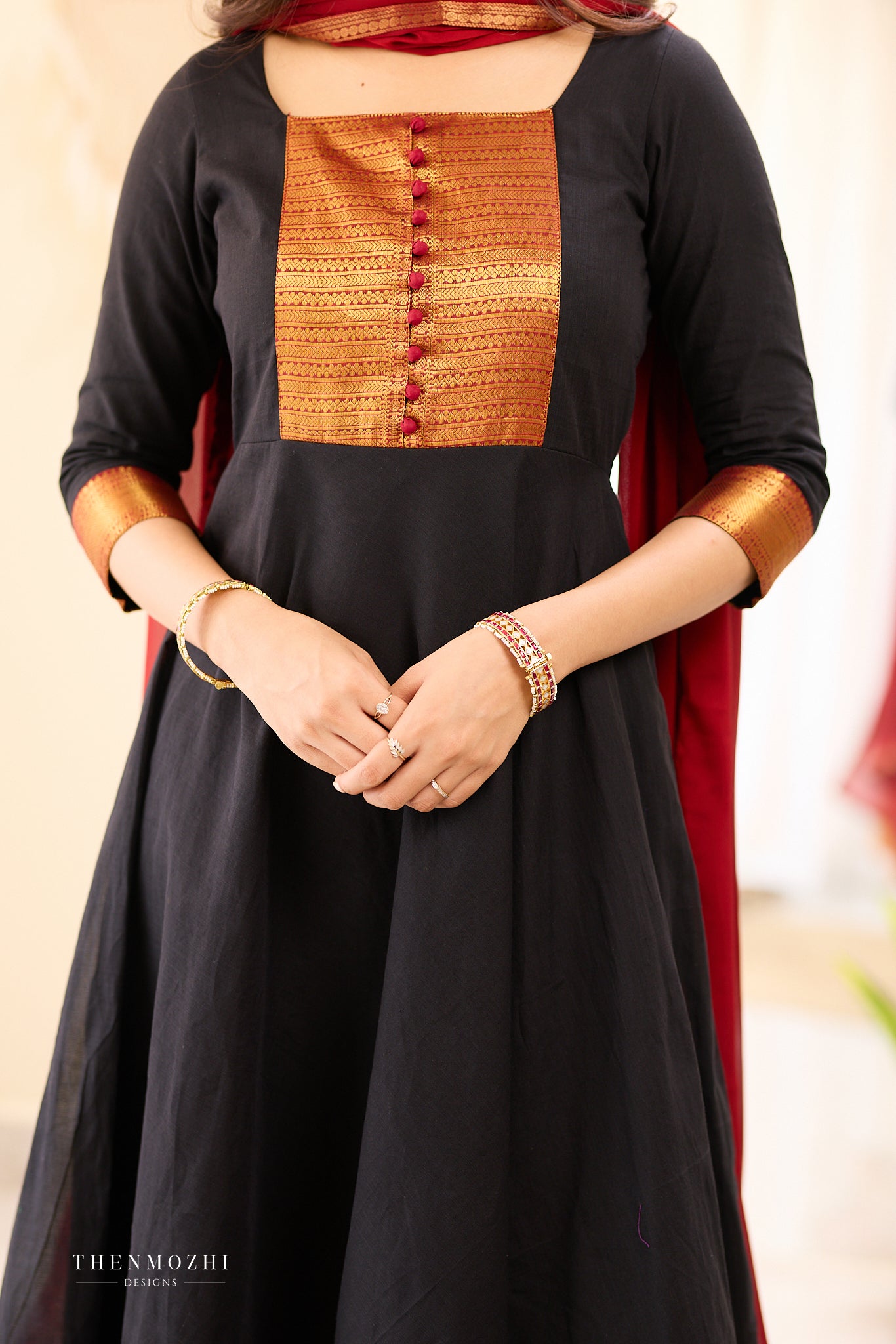 Black and Maroon Chettinad Anarkali