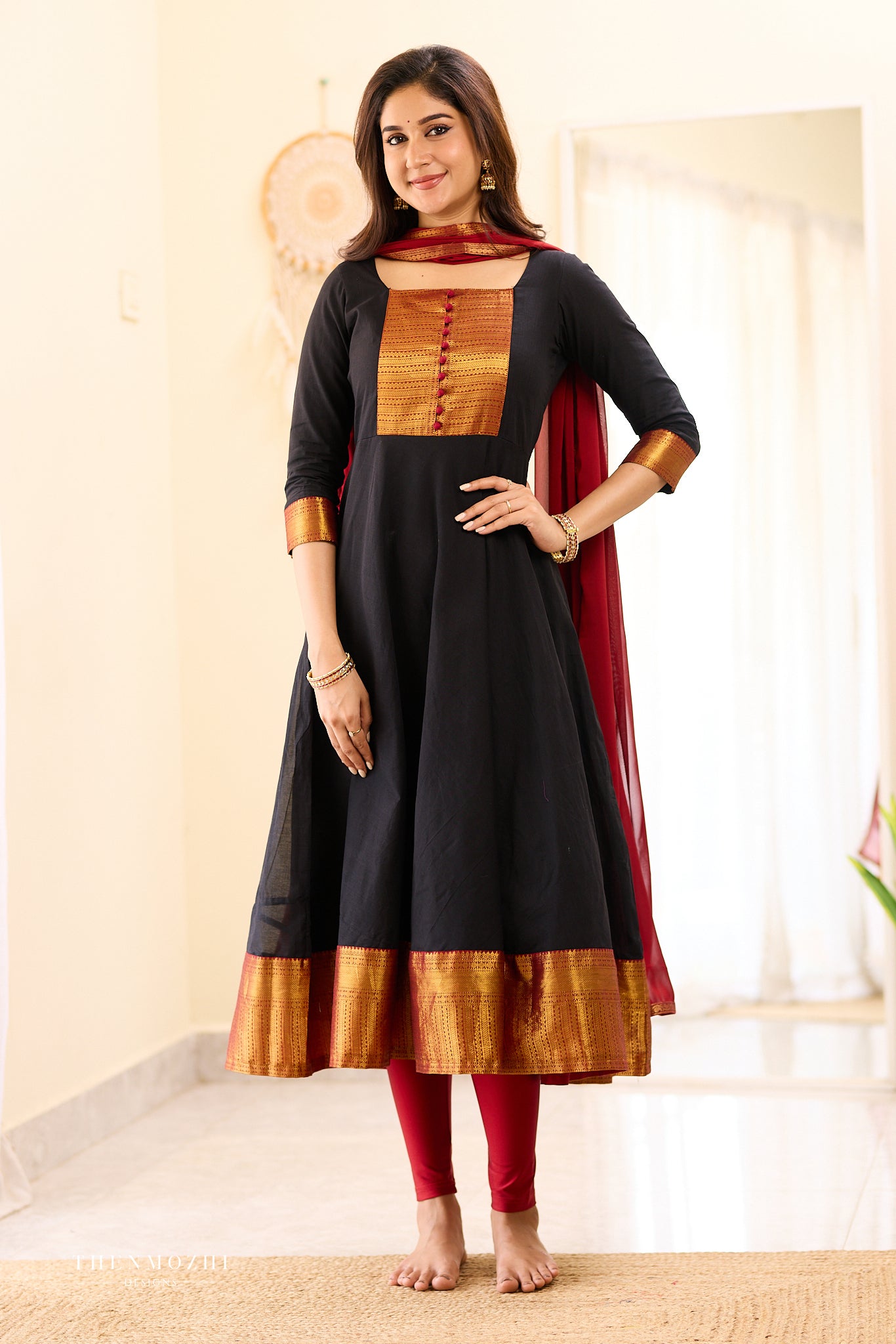 Black and Maroon Chettinad Anarkali