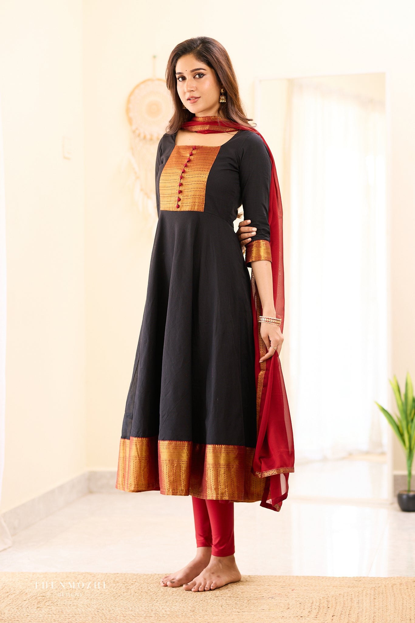 Black and Maroon Chettinad Anarkali