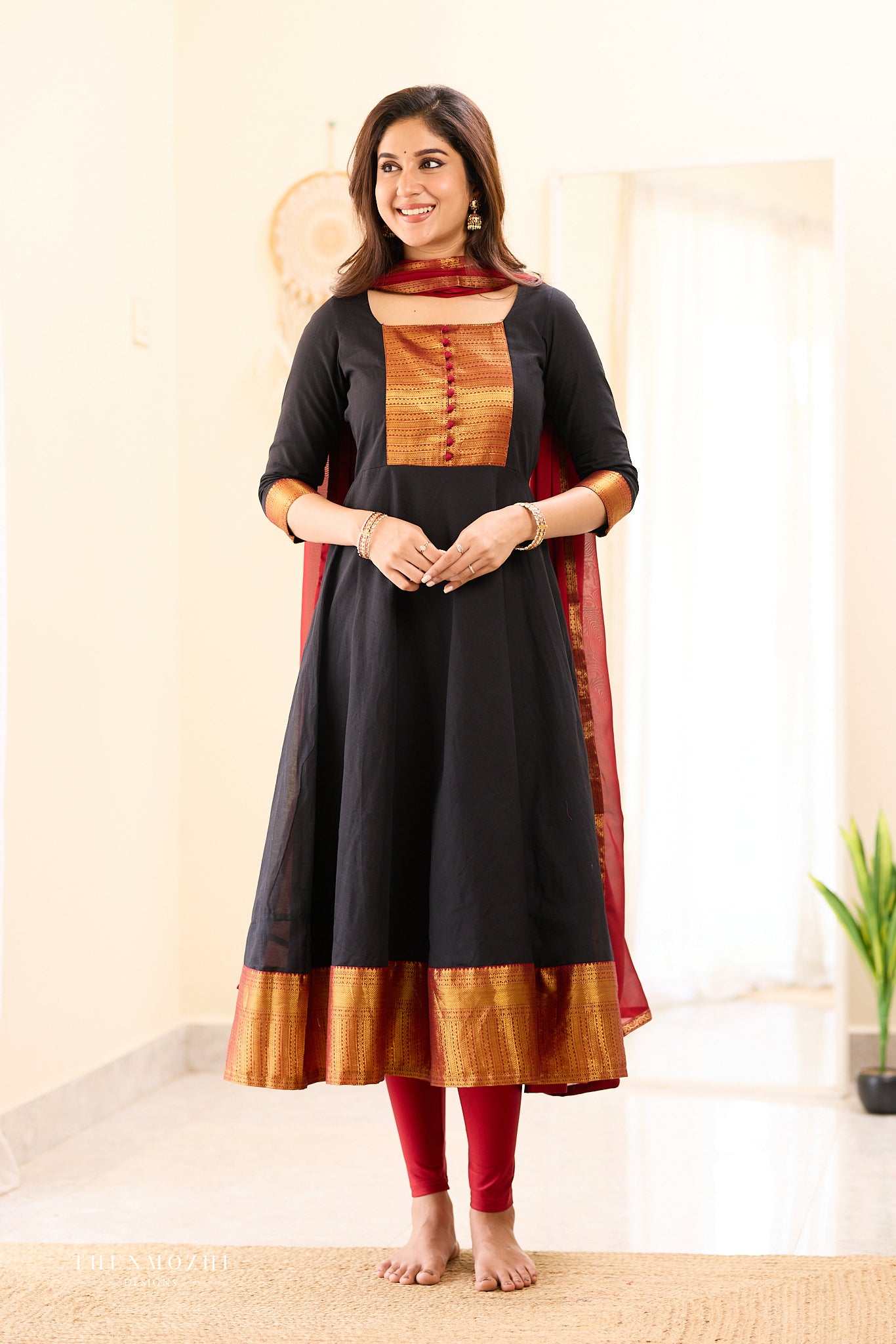 Black and Maroon Chettinad Anarkali