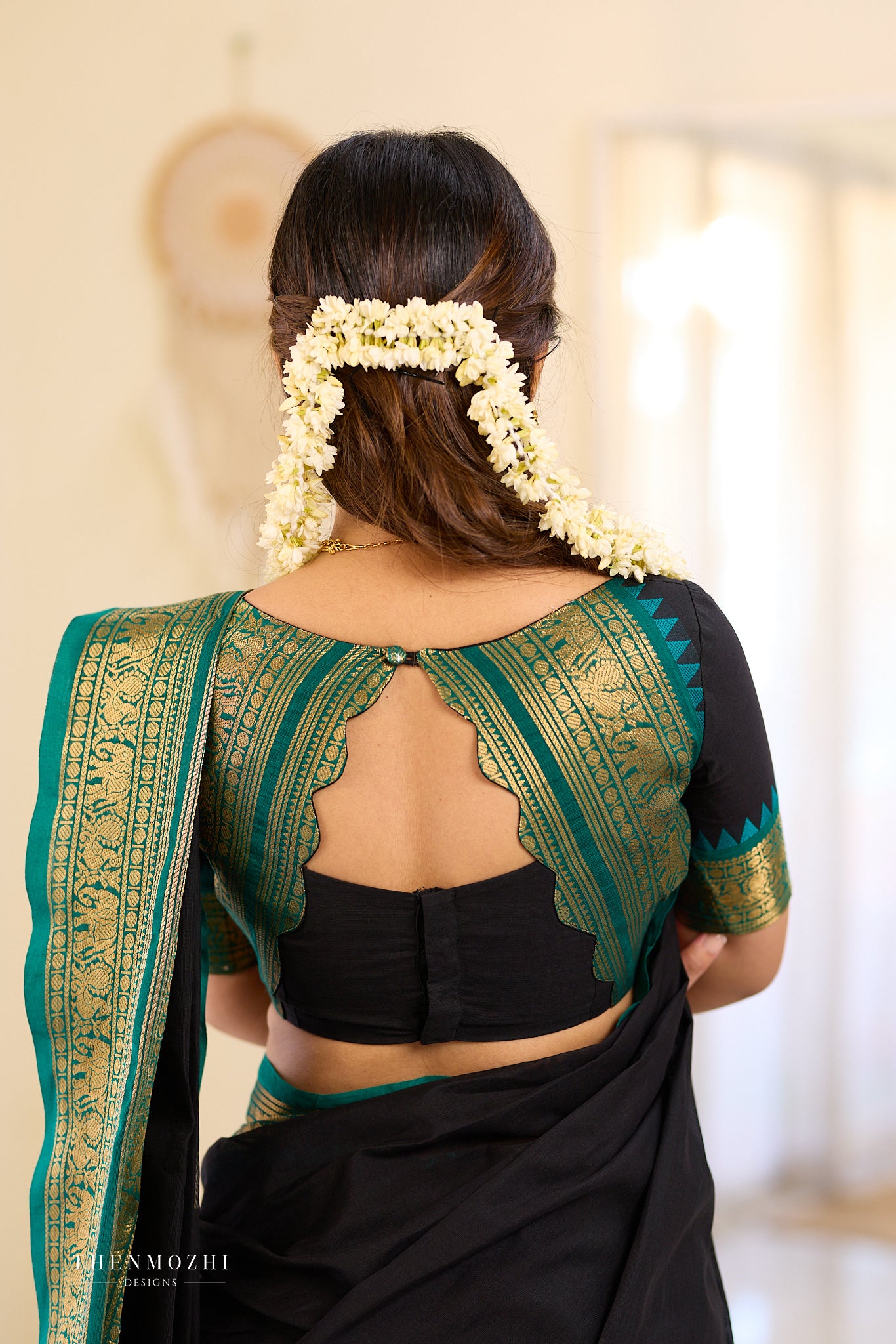 Black and Turquoise Chettinad Cotton Saree