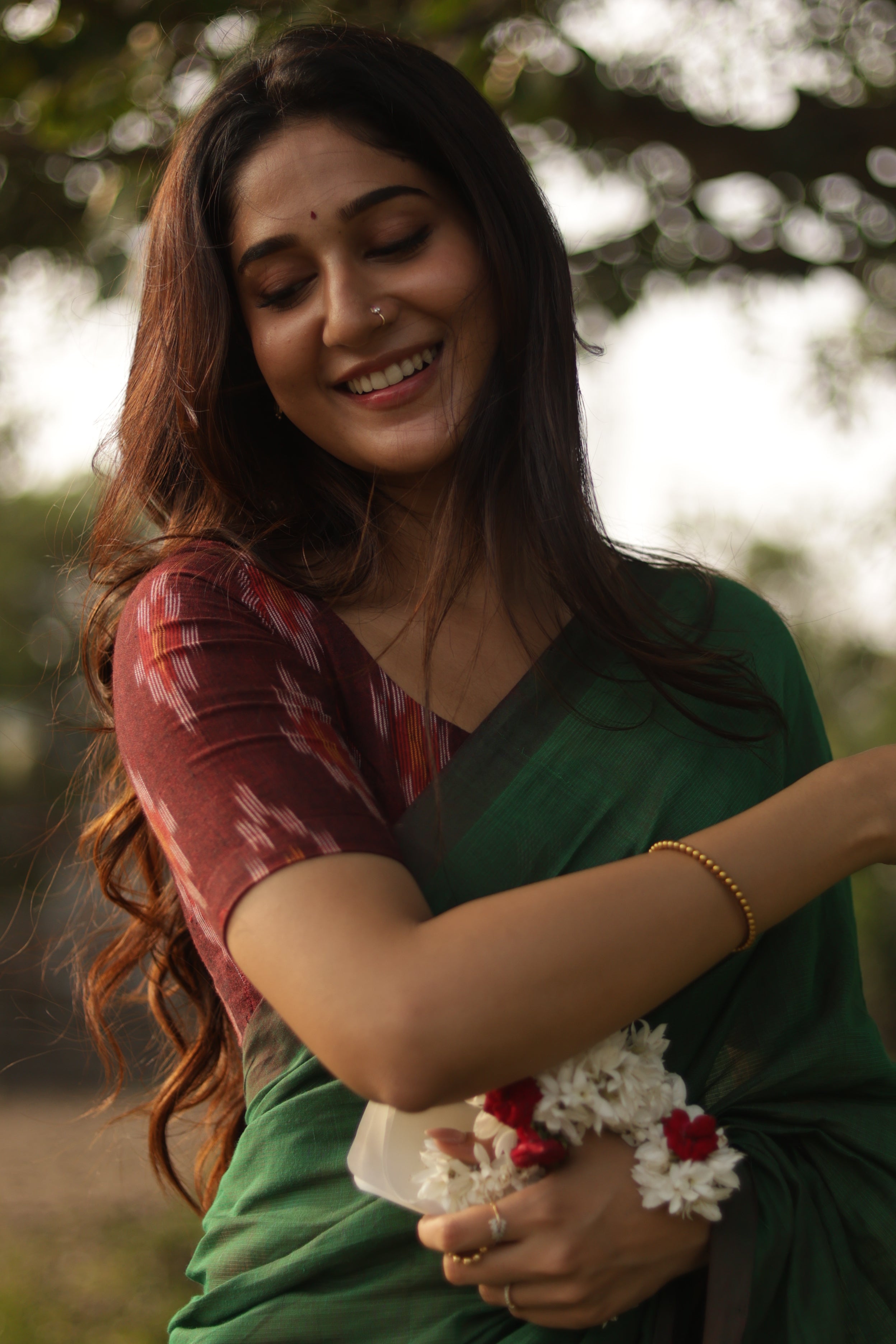 Green Tulips - Green Mangalagiri Plain Cotton Saree