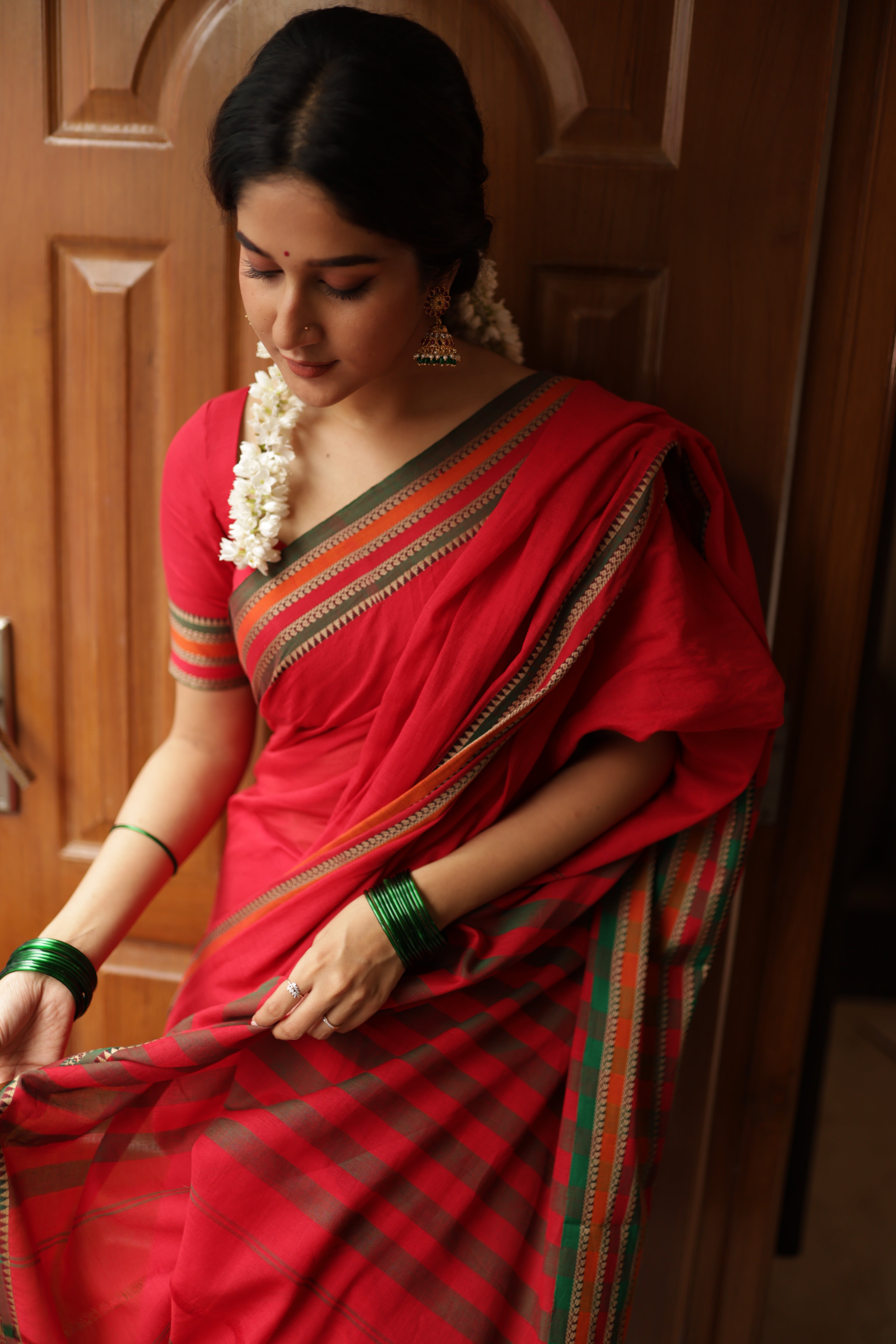 Red Narayanpet Big Border Saree