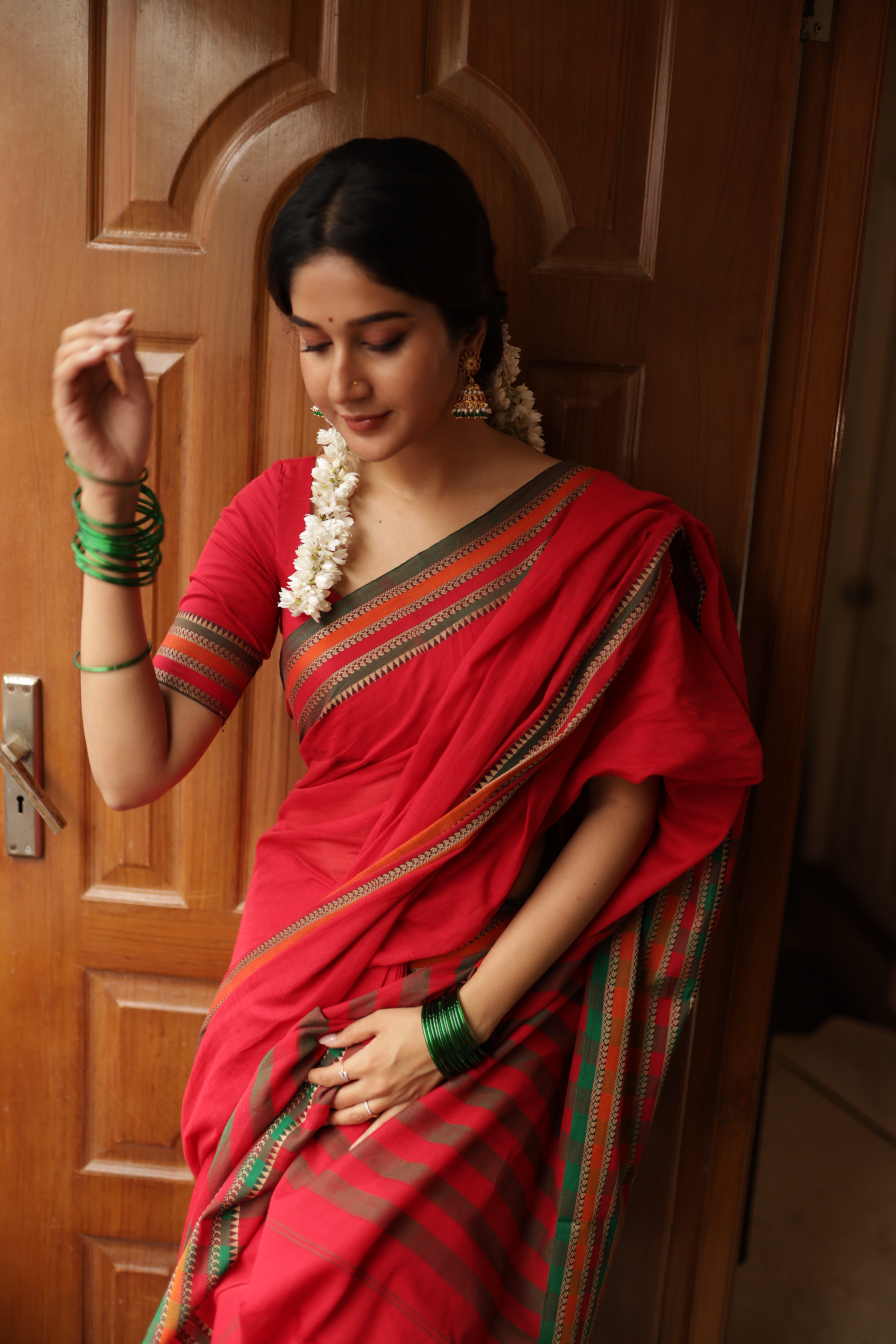 Red Narayanpet Big Border Saree
