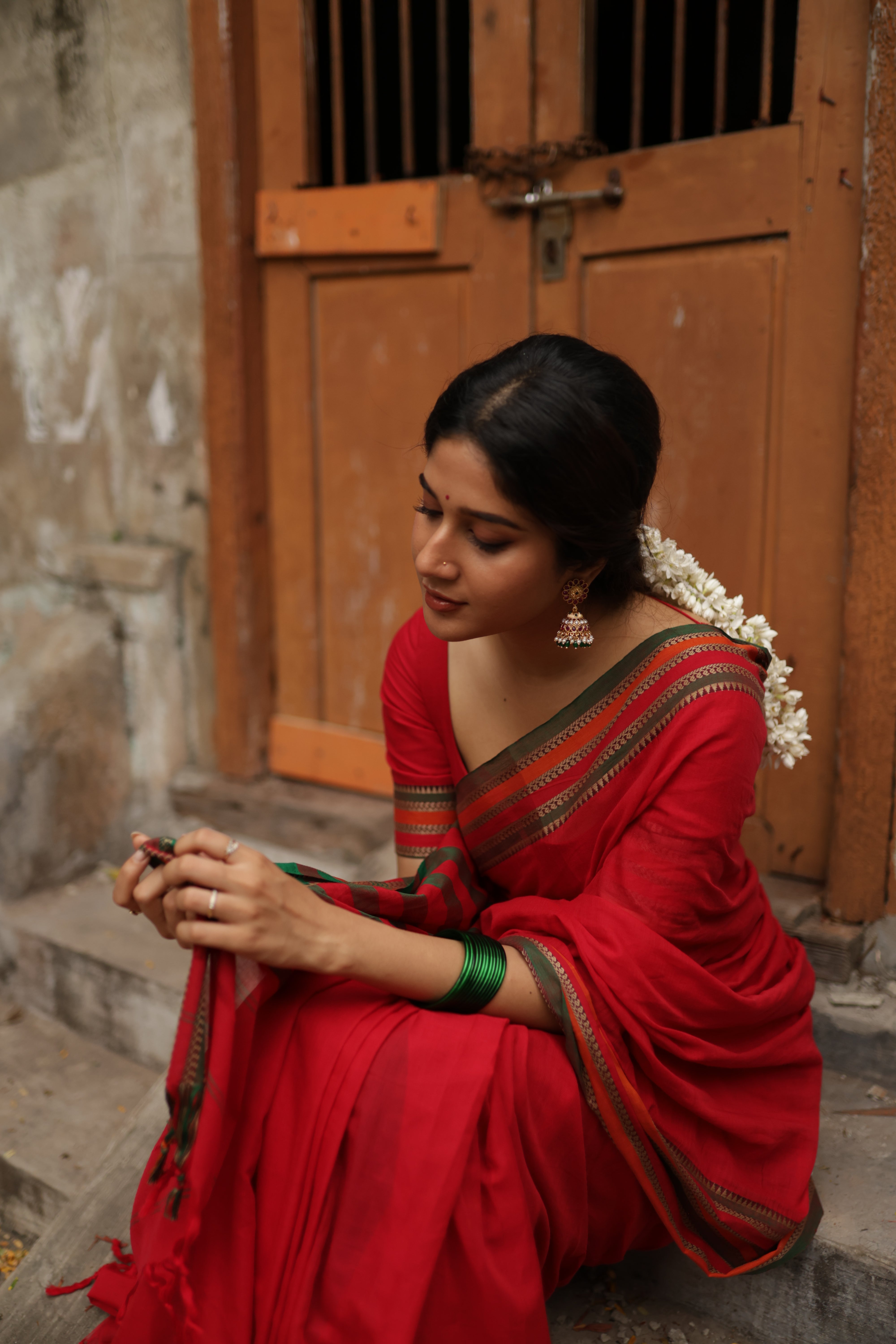Red Narayanpet Big Border Saree