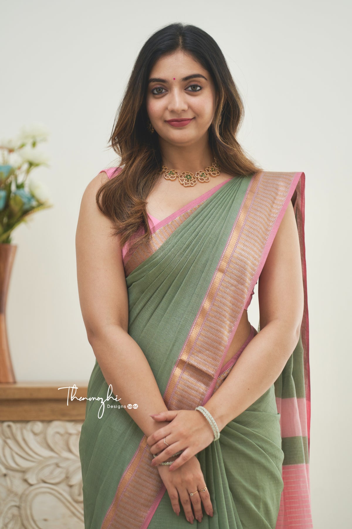 Hridaya (Pastel Green) - Green Maheshwari Silk Handloom Cotton Saree