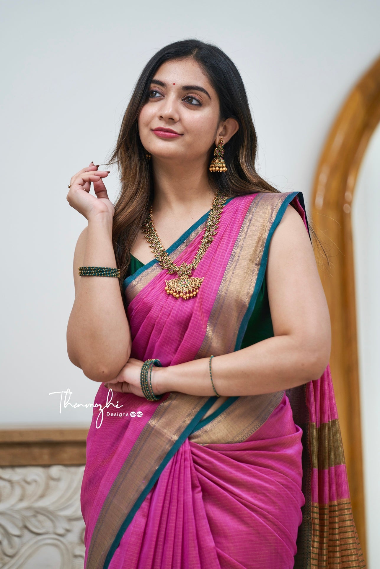Hridaya (Pink) - Pink Maheshwari Tissue Silk Handloom Cotton Saree