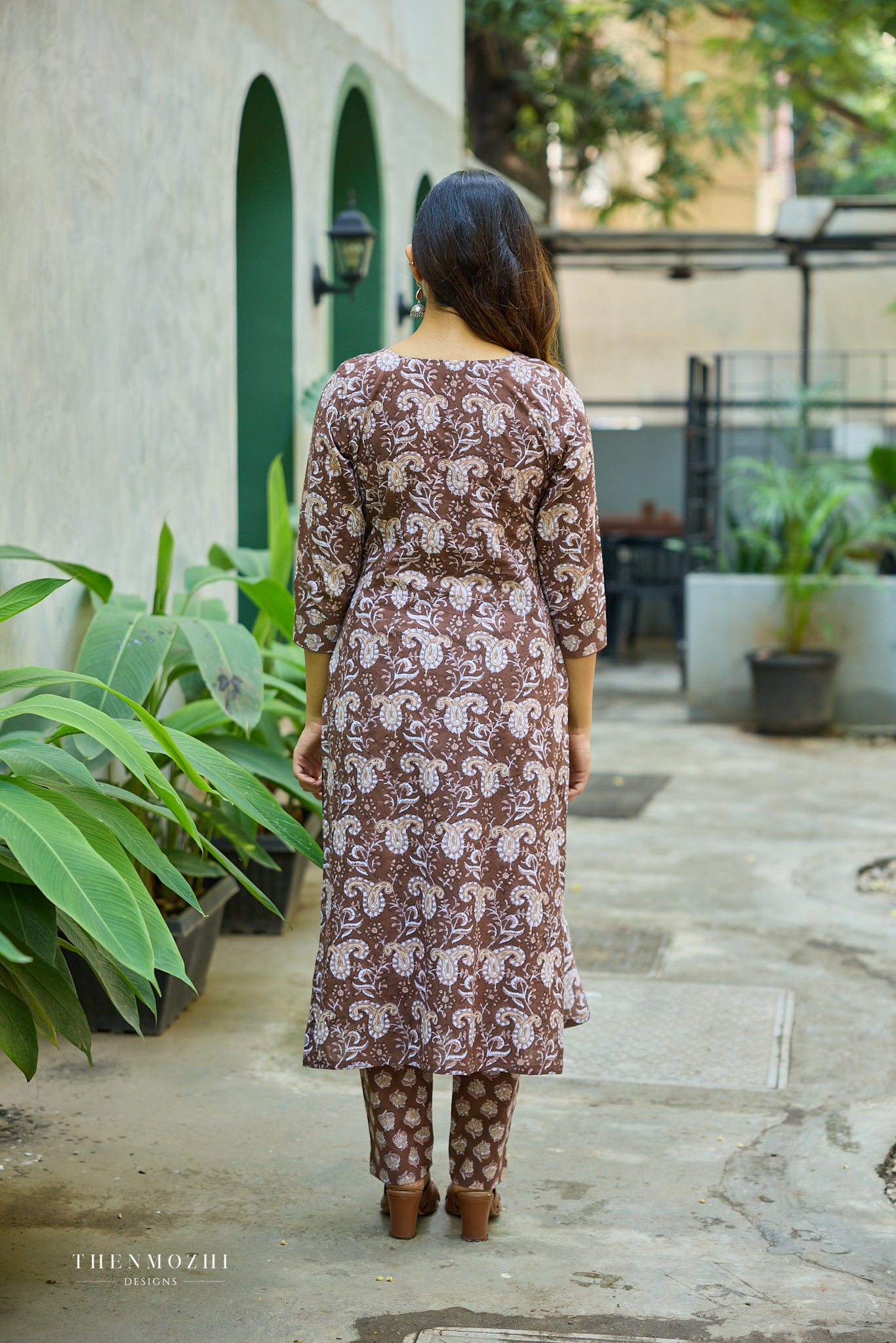 Cocoa Brown Floral Block Printed Cotton Suit Set with Kota Dupatta