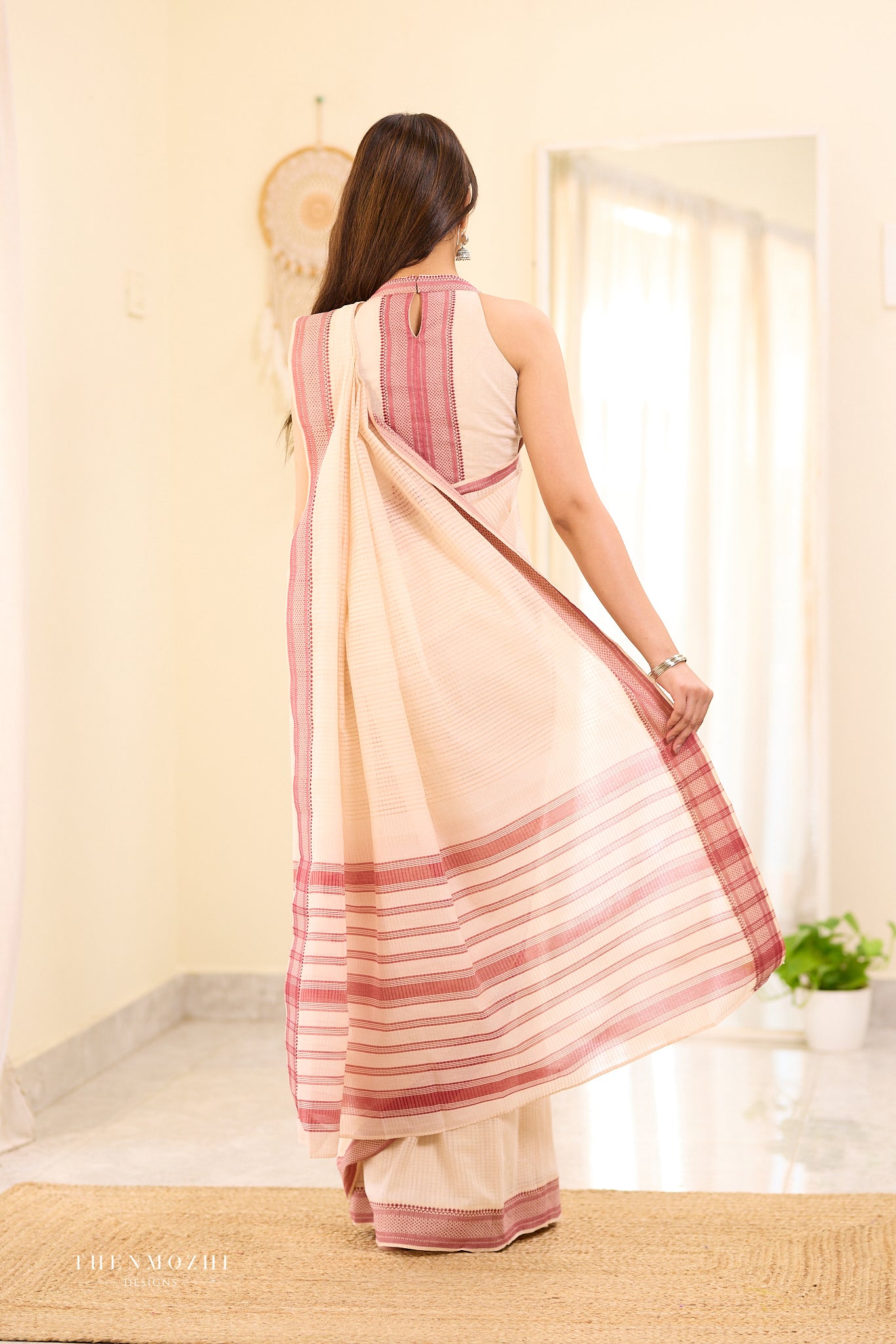 Cream Mangalagiri Missing checks Cotton Saree