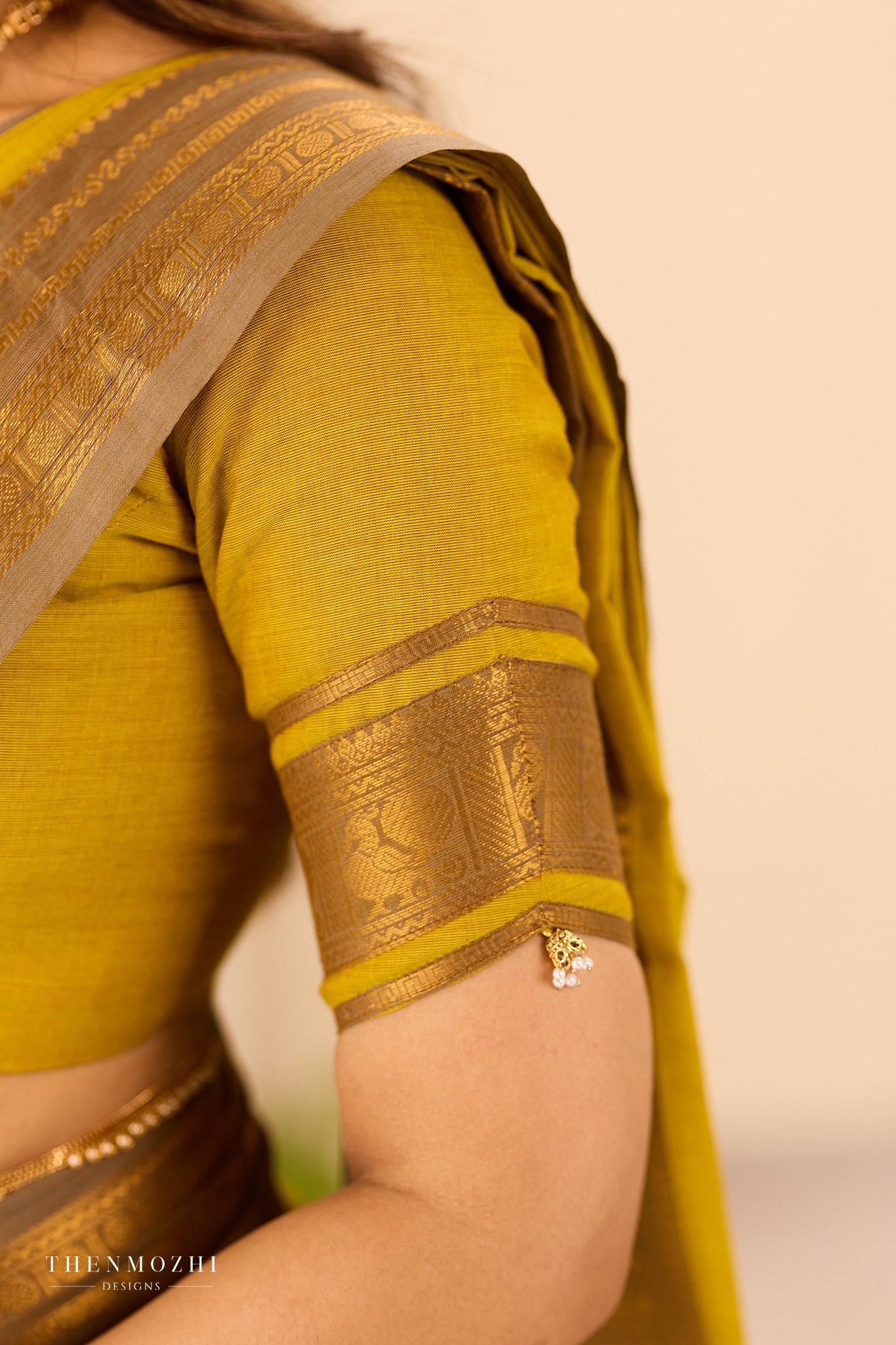Corn Yellow Chettinad Cotton Saree with Grey Zari Border