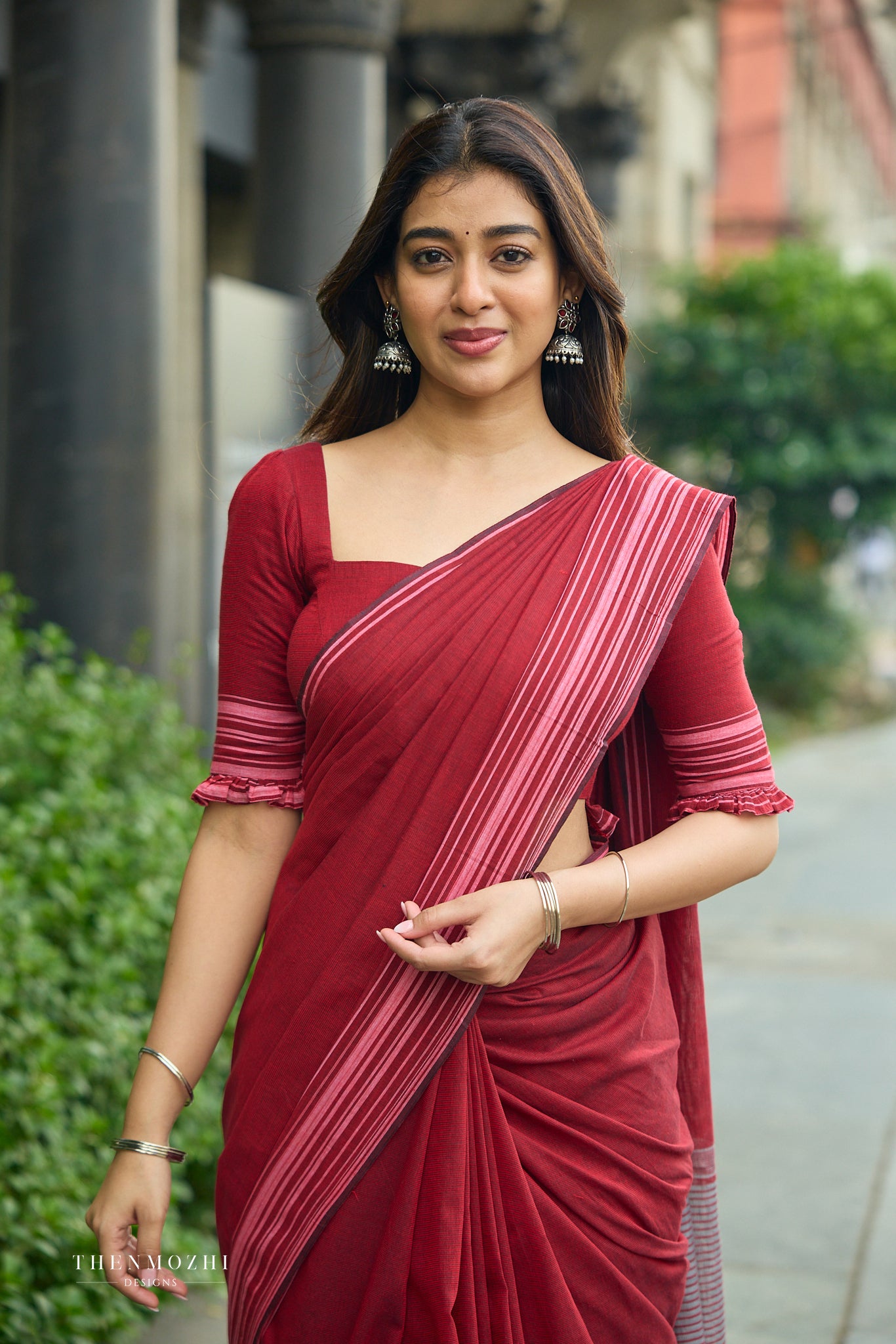 Cranberry Red Bengal Cotton Saree