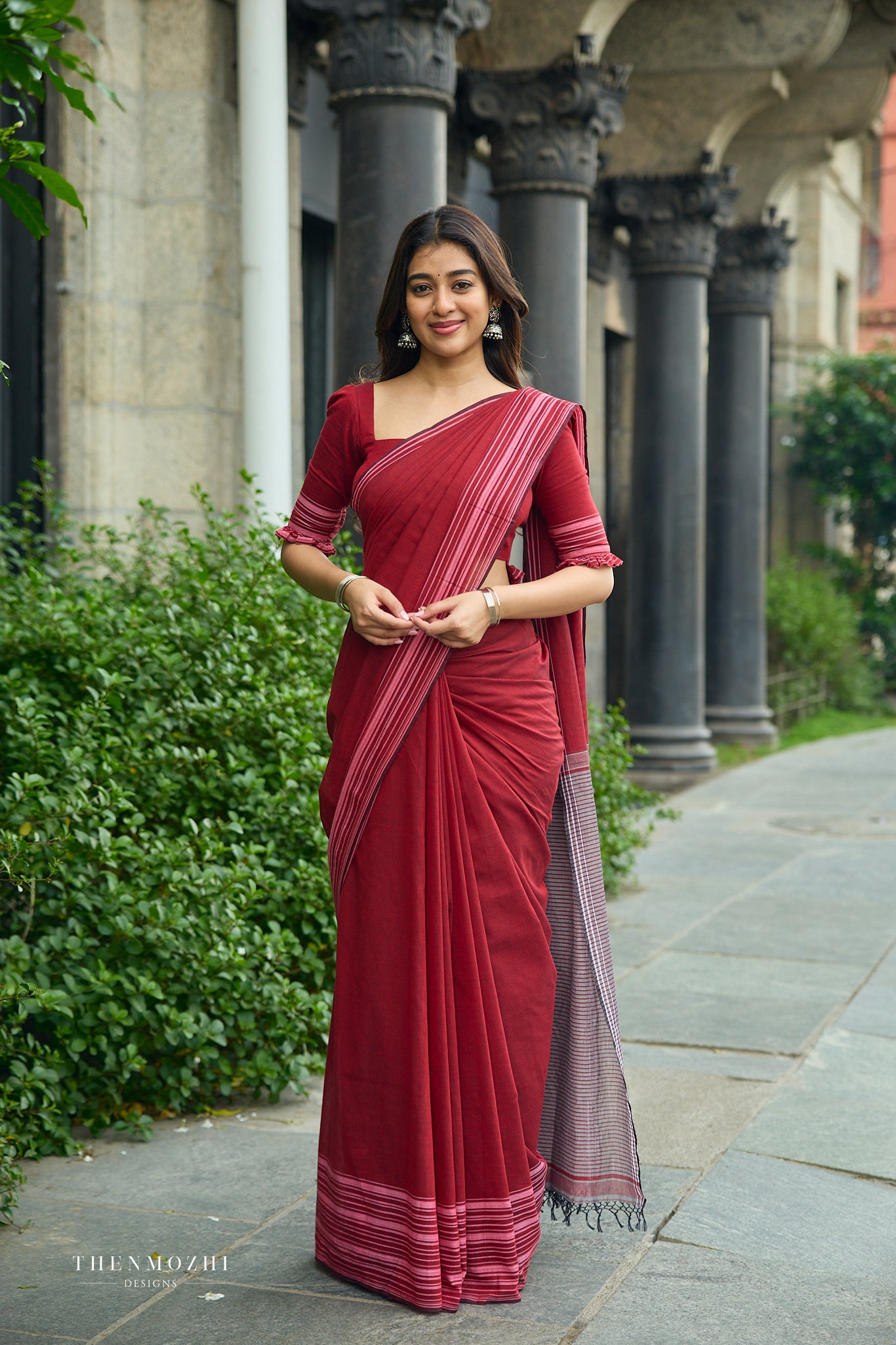 Cranberry Red Bengal Cotton Saree