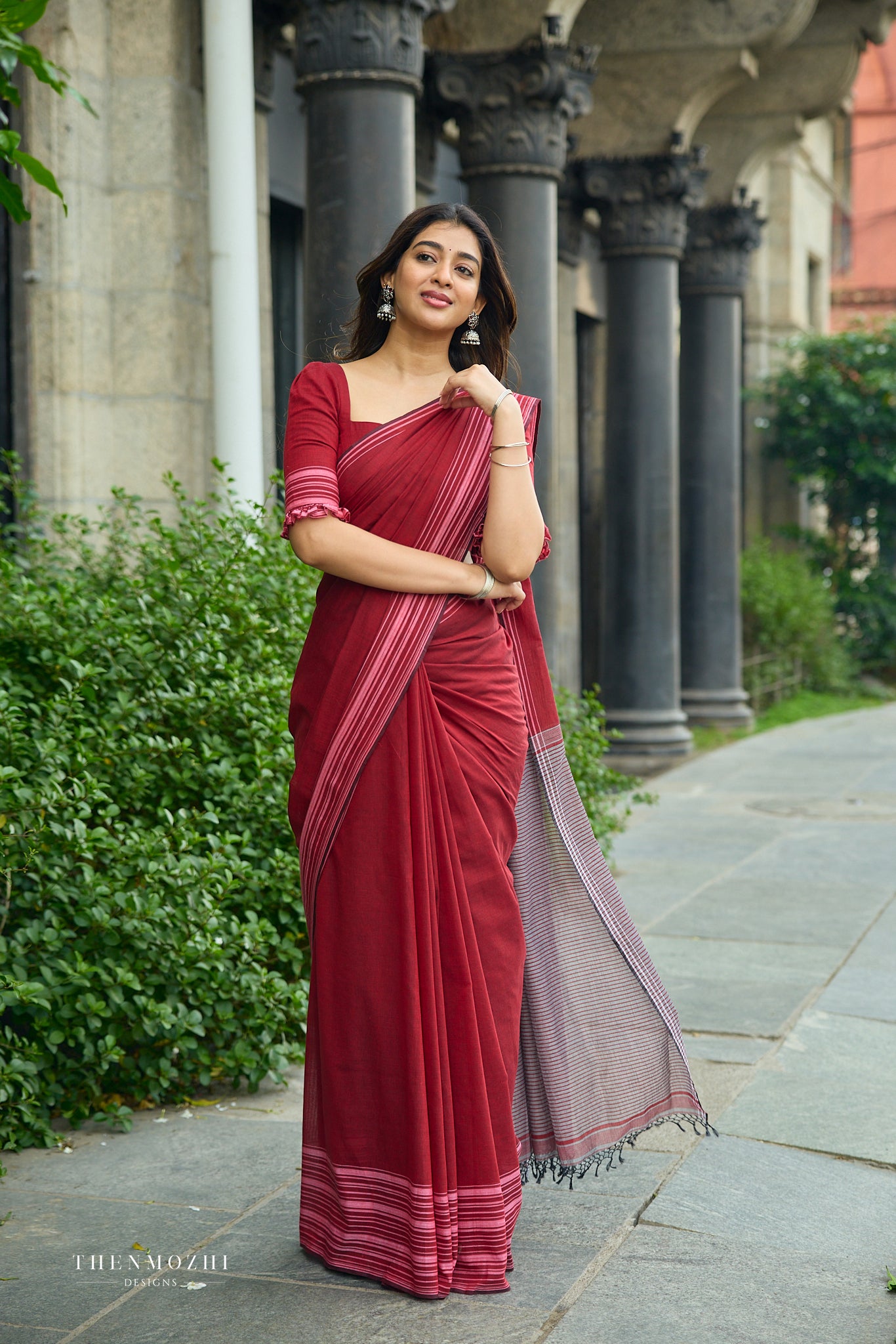 Cranberry Red Bengal Cotton Saree
