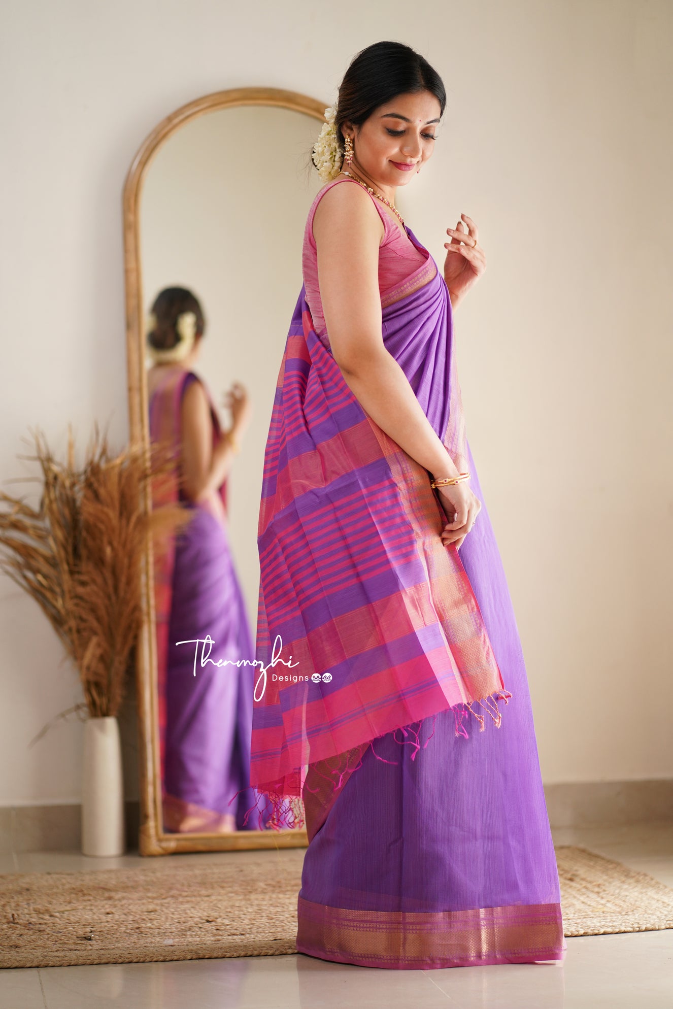 Diva (Lavendar) Maheshwari Silk Cotton Handloom  Saree