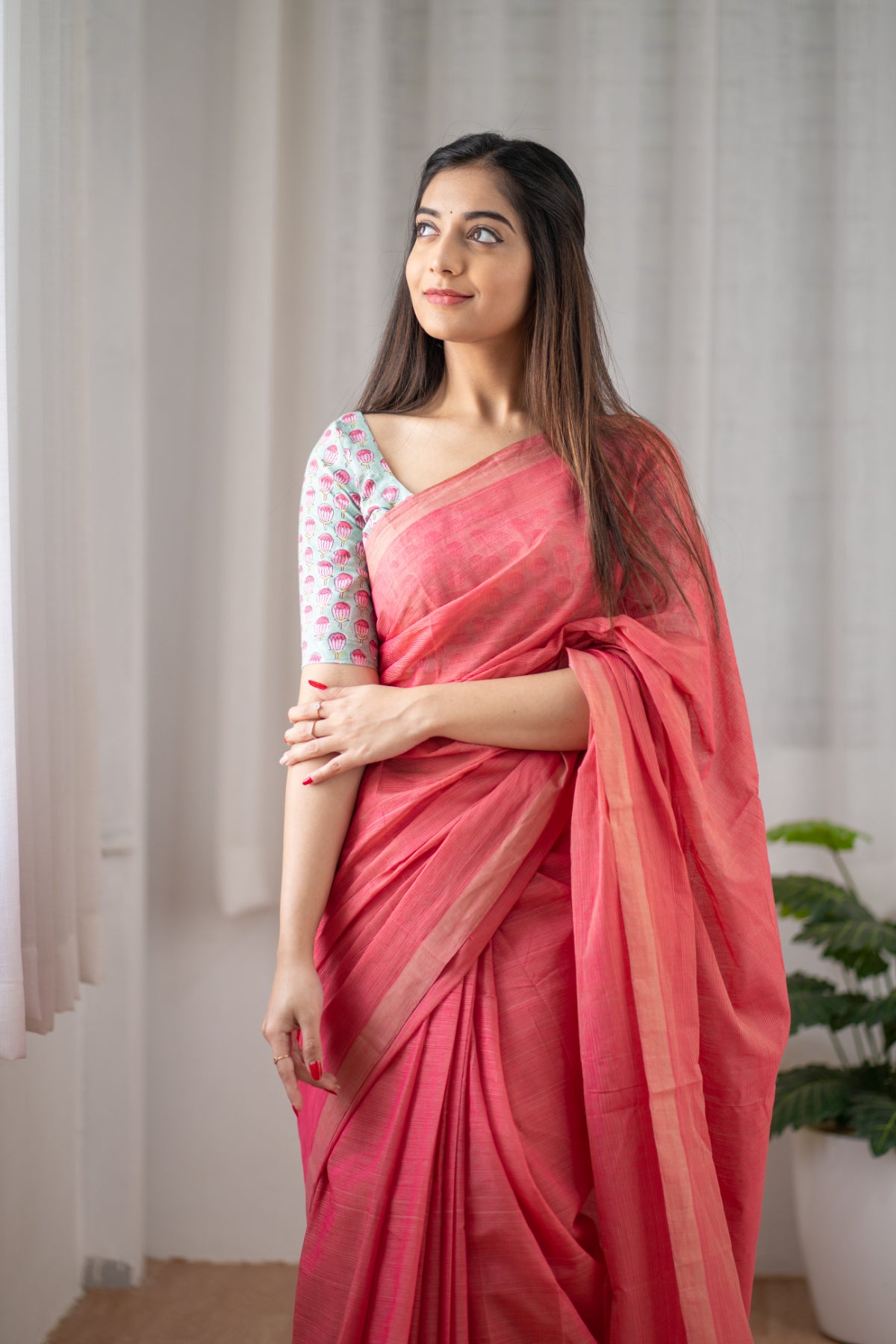 Strawberry Short Cake - Pink Mangalagiri Plain Cotton Saree