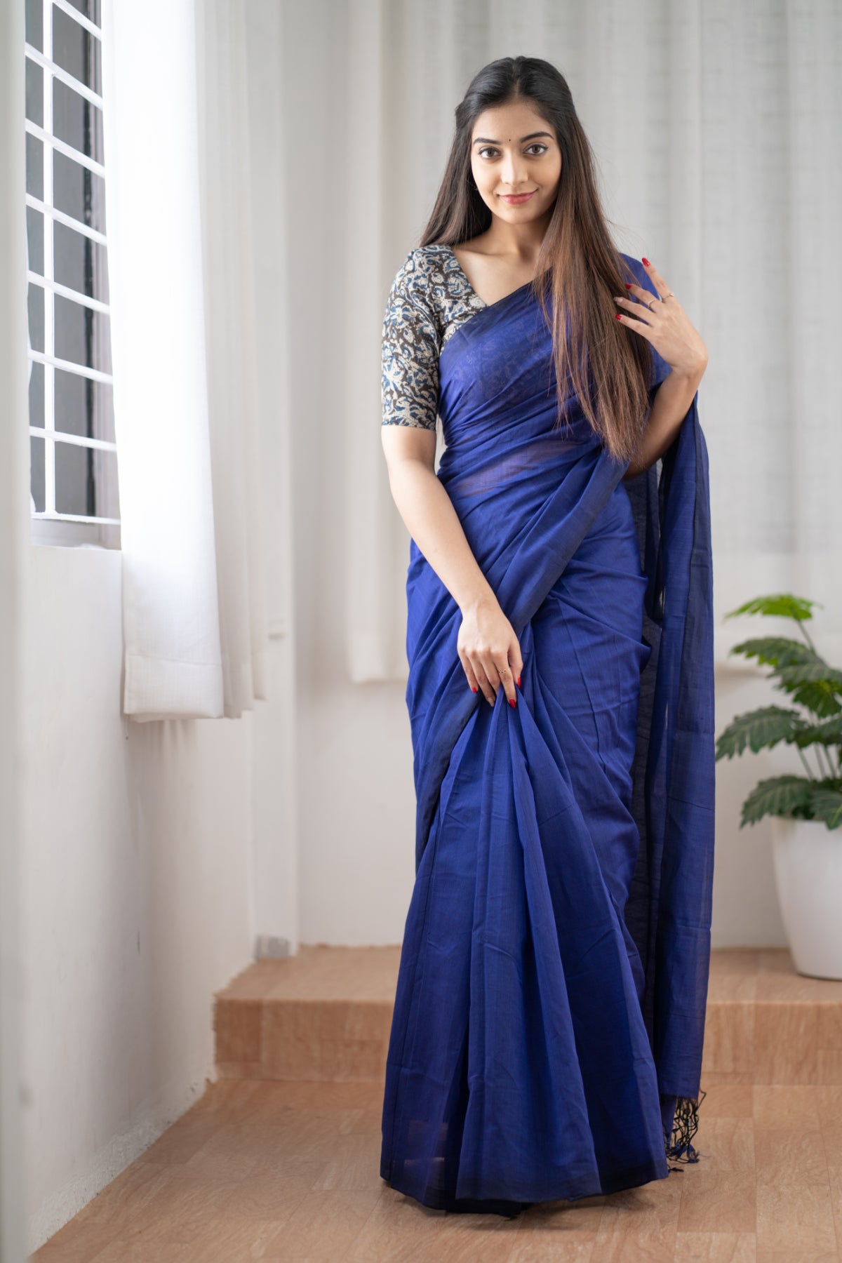 Blueberry Cheese Cake - Blue Mangalagiri Plain Cotton Saree