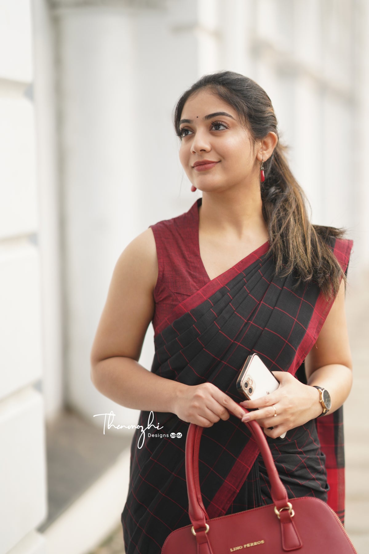 Black & Red Checks Mangalagiri Cotton Saree