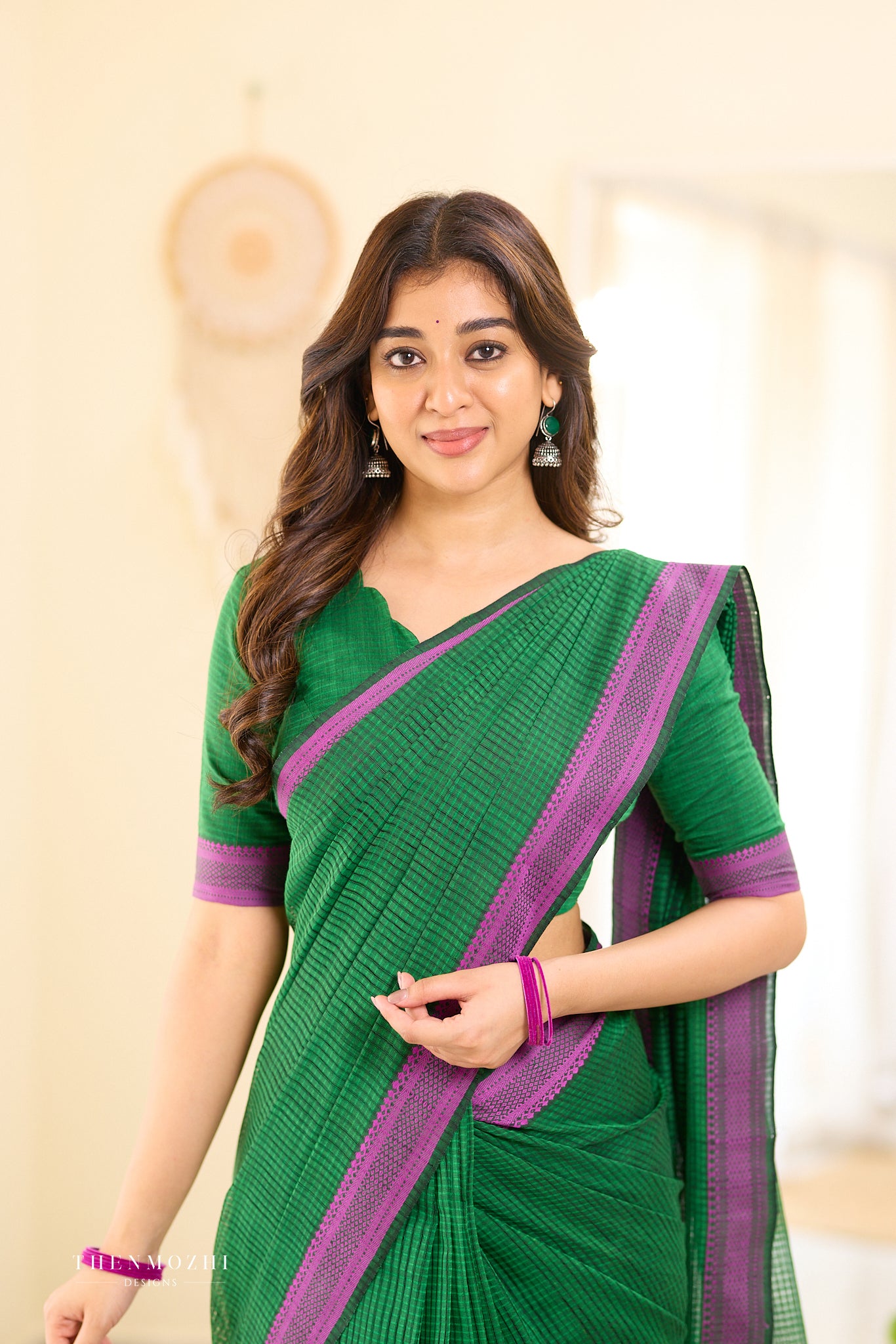 Dark Fern Mangalagiri Missing checks Cotton Saree