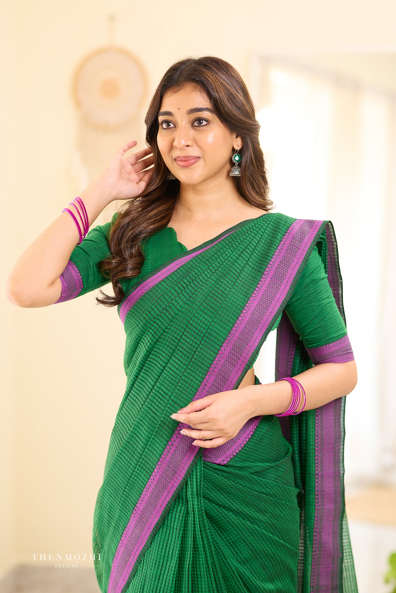 Dark Fern Mangalagiri Missing checks Cotton Saree