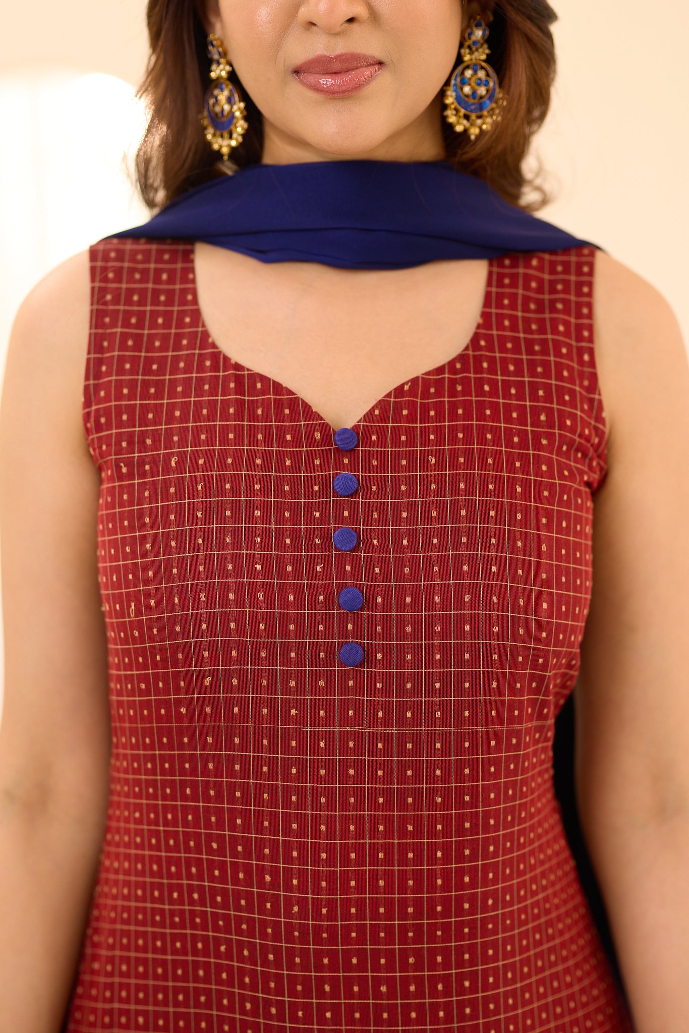Dark Rust Maroon with Blue Border Chettinad Cotton Salwar
