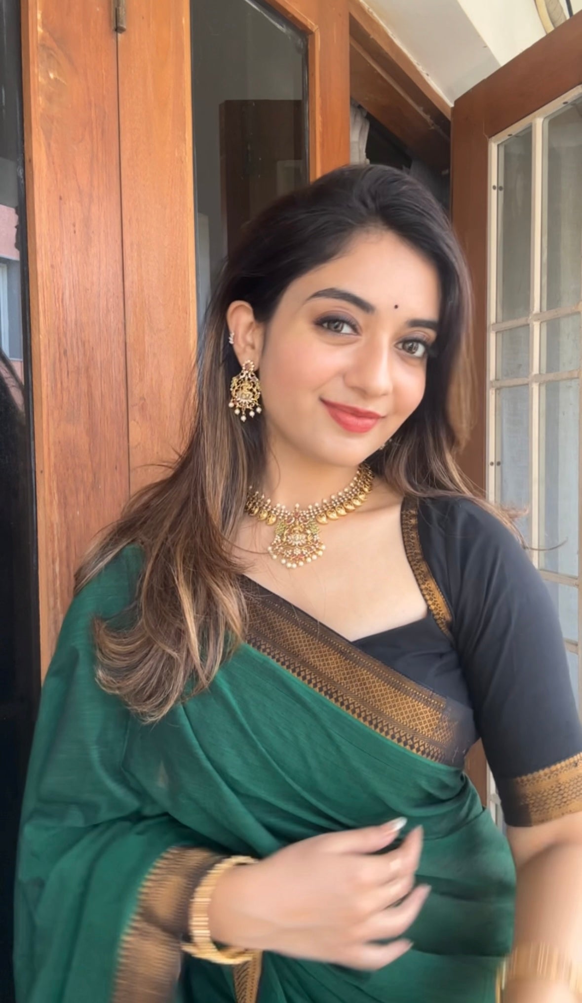 Green - Mangalagiri Cotton Saree with Zari border