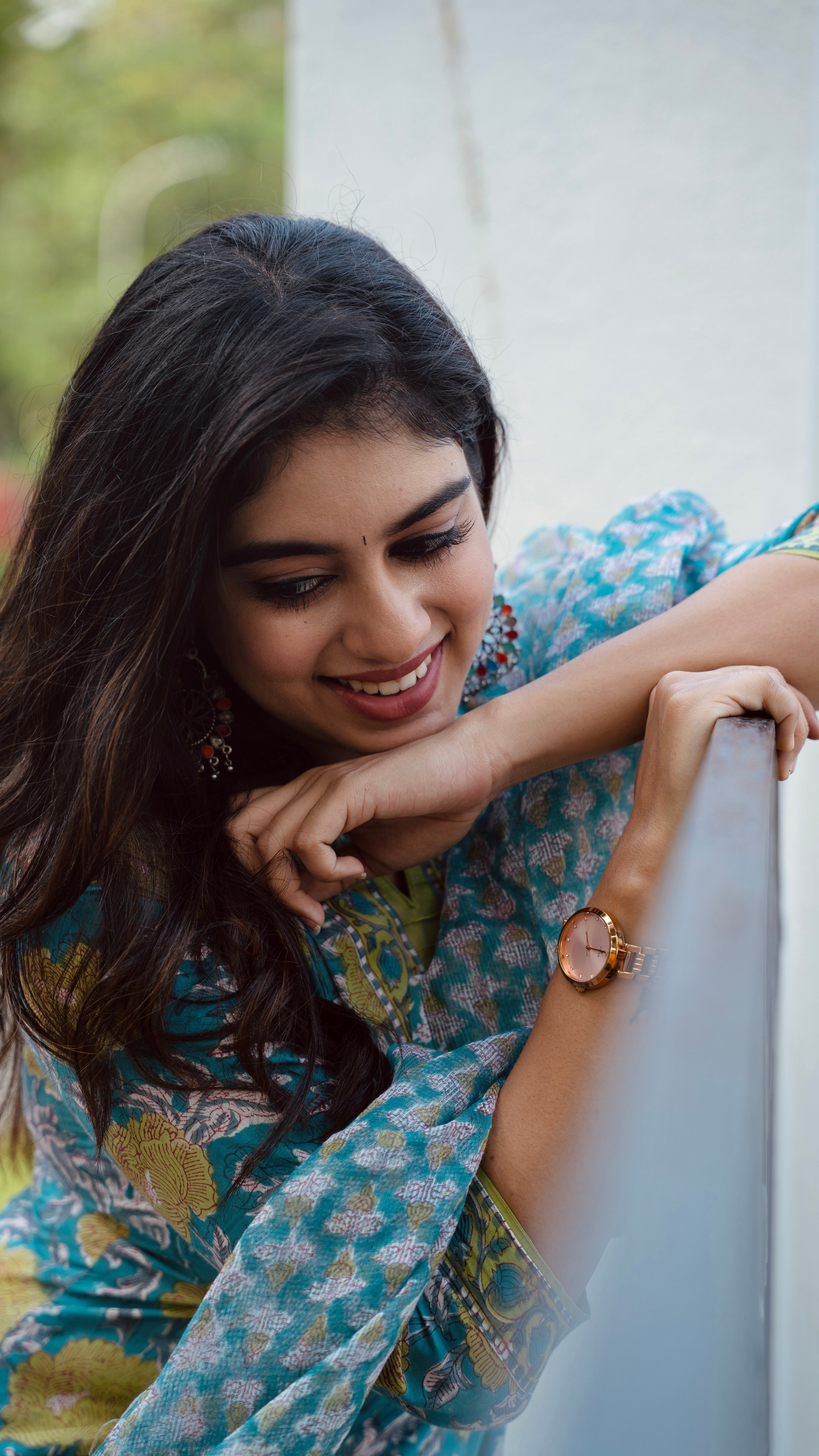Ramya Blue and Green Floral Cotton Suit with Kota Dupatta