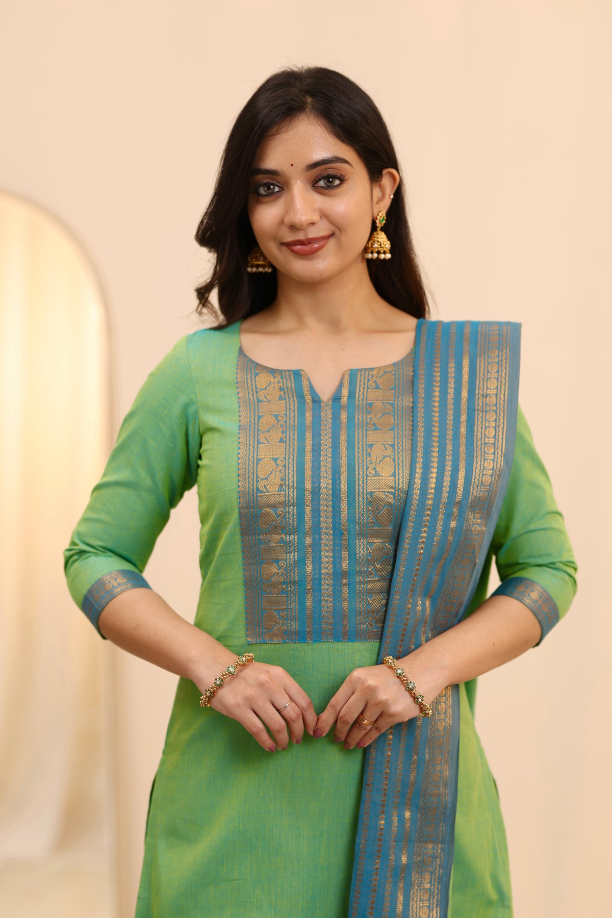 Meadow Teal Chettinad kurti and dupatta