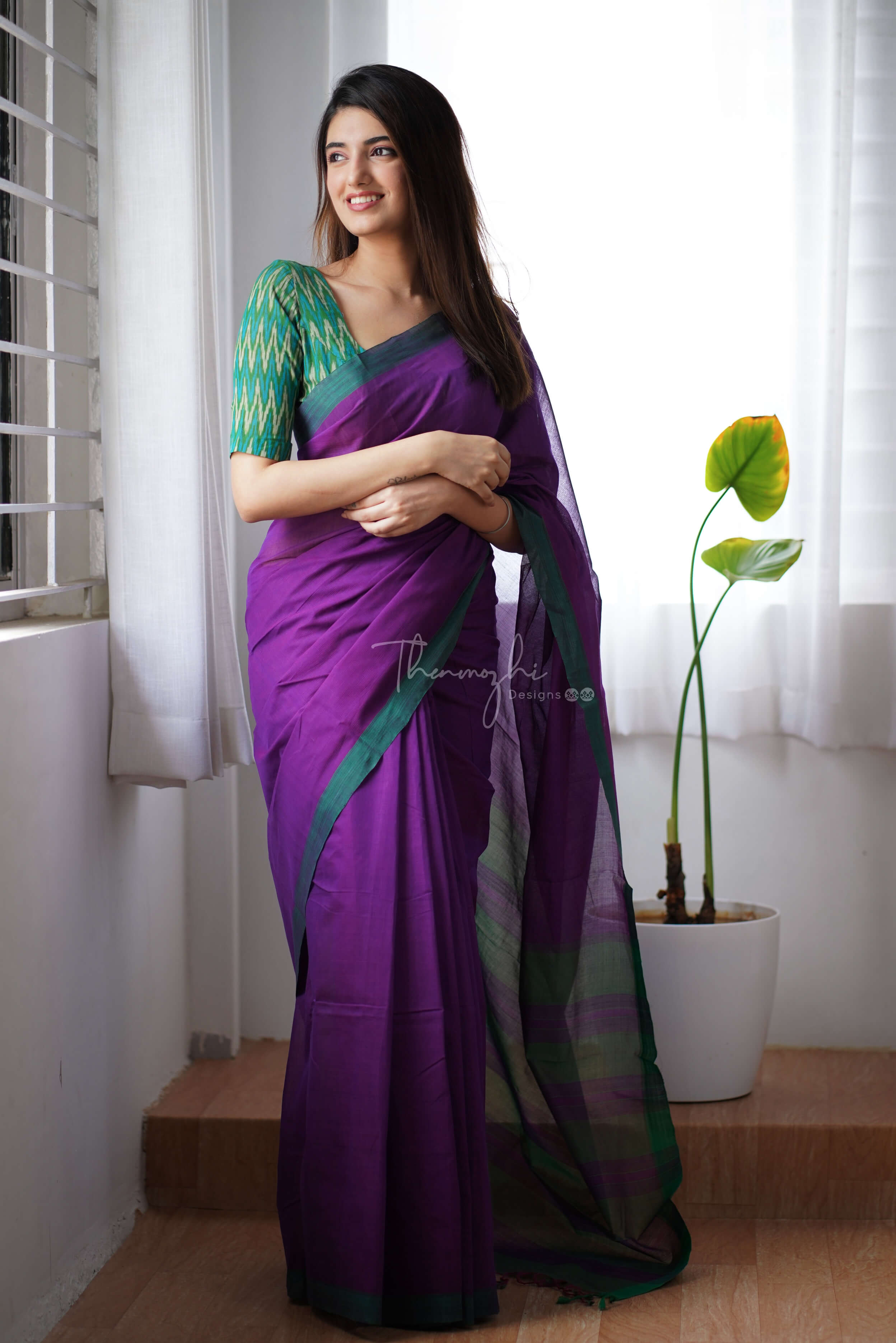 Zinnia Purple - Purple Mangalagiri Plain Cotton Saree