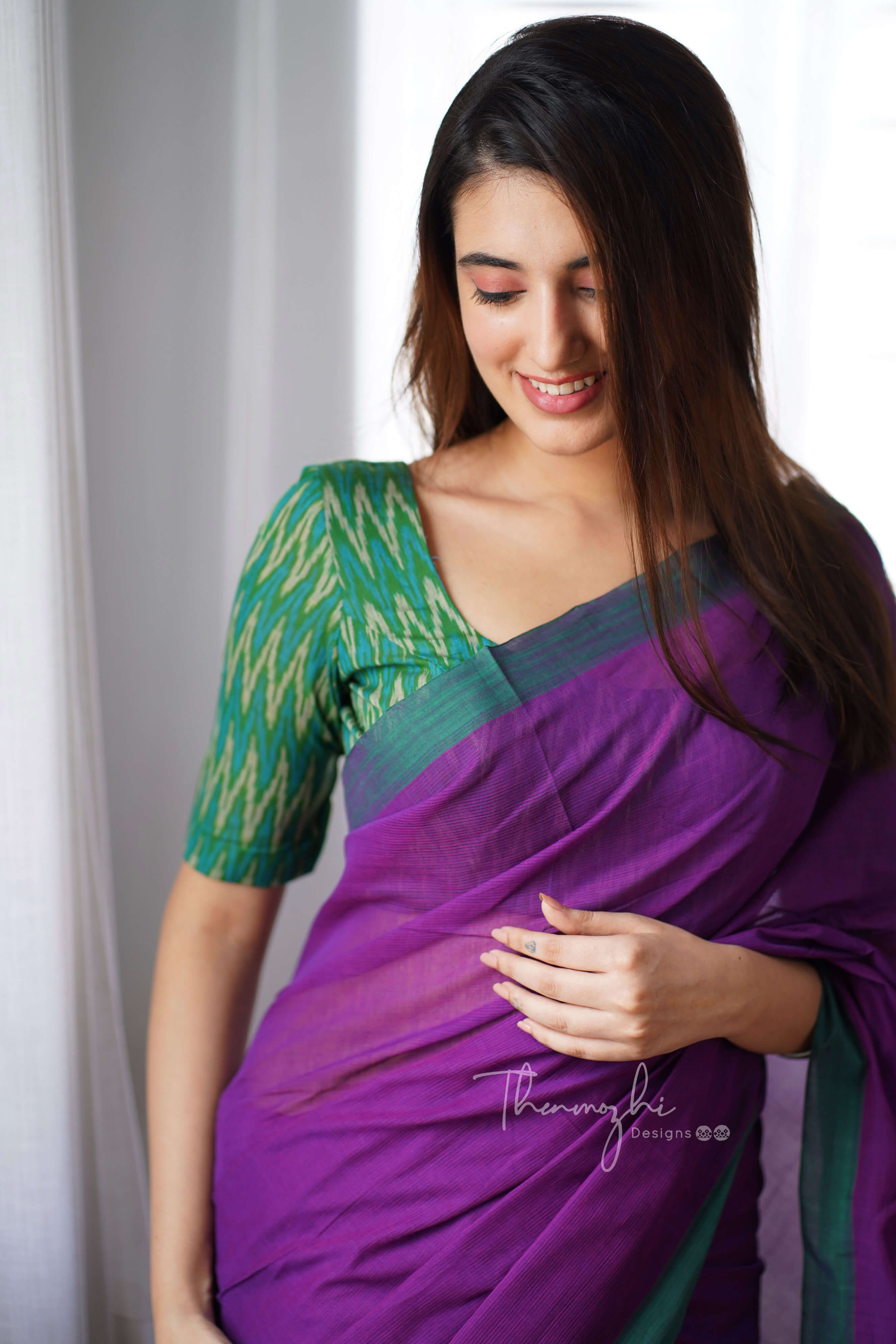 Zinnia Purple - Purple Mangalagiri Plain Cotton Saree