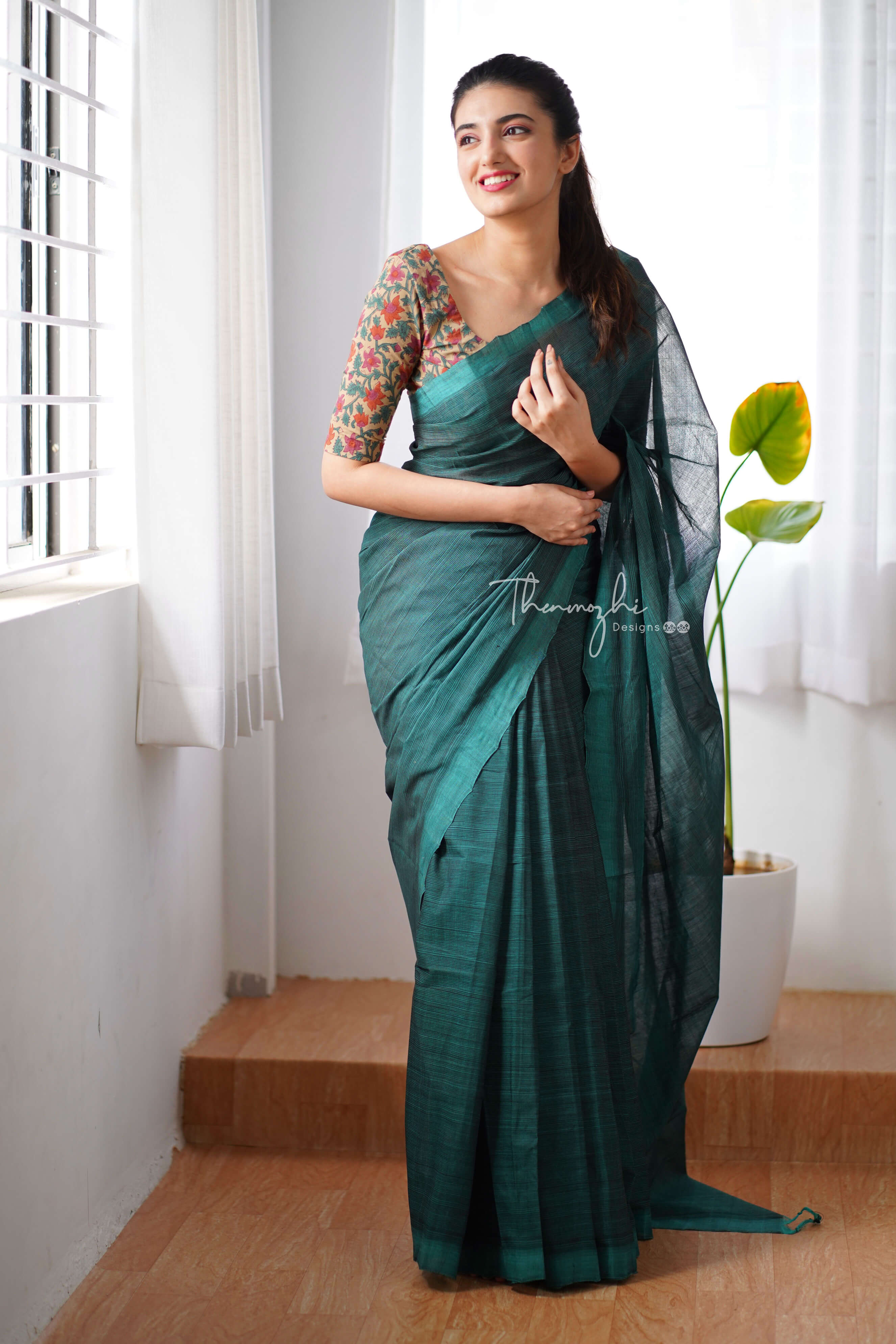 Angelica - Green Mangalagiri Plain Cotton Saree