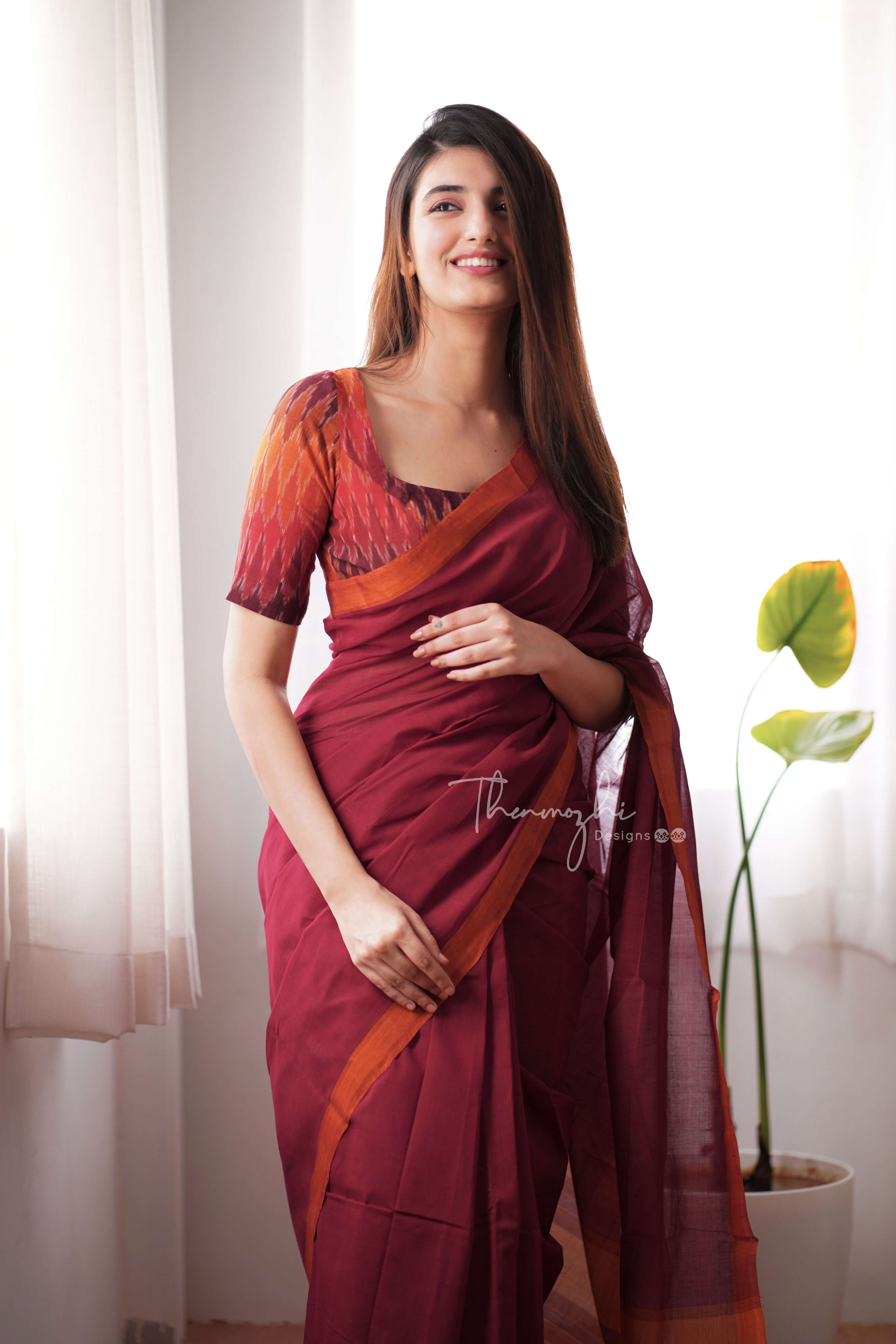 Hibiscus - Red Mangalagiri Plain Cotton Saree