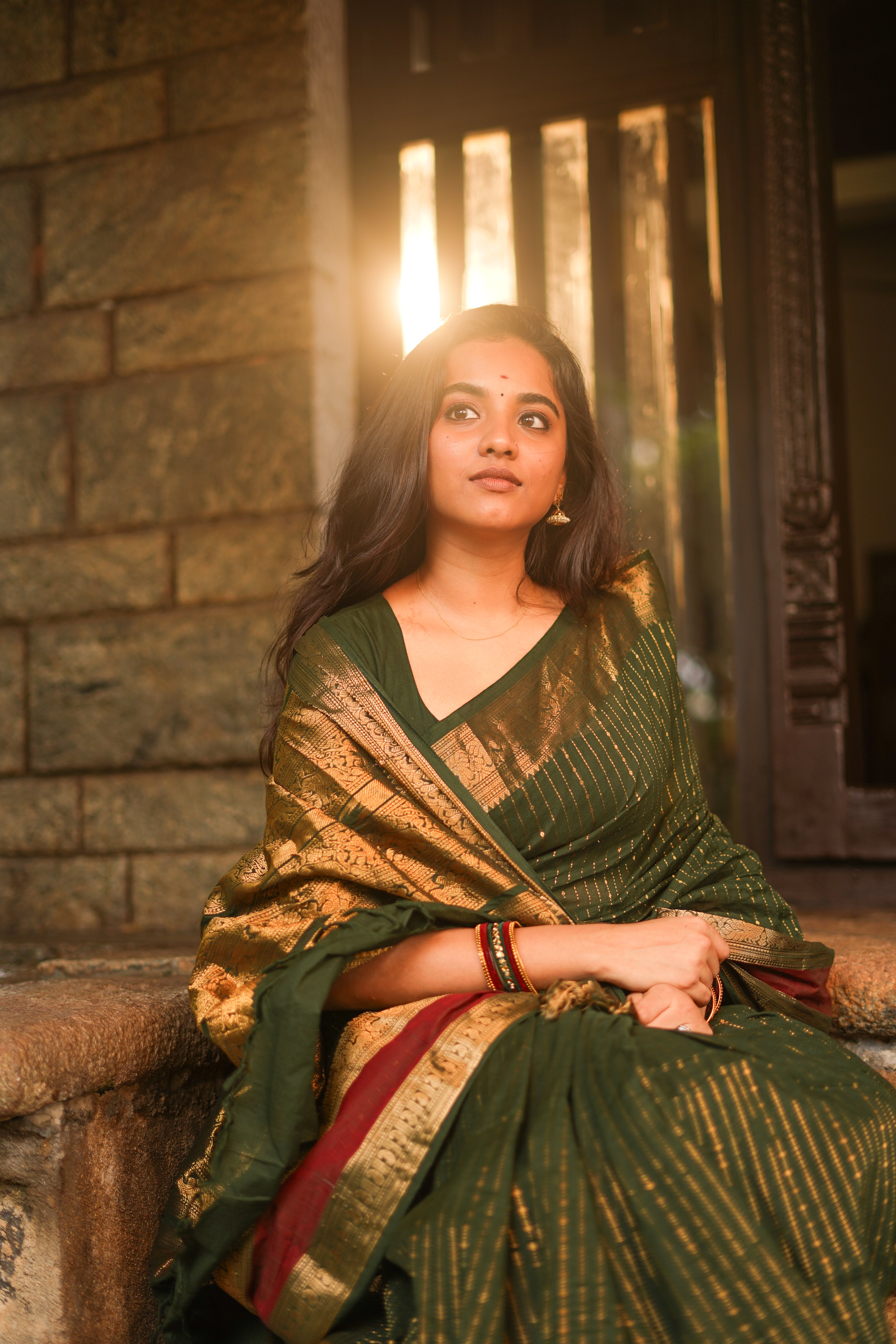 Maanasi Bottle Green and Maroon Border Chettinad Cotton Saree