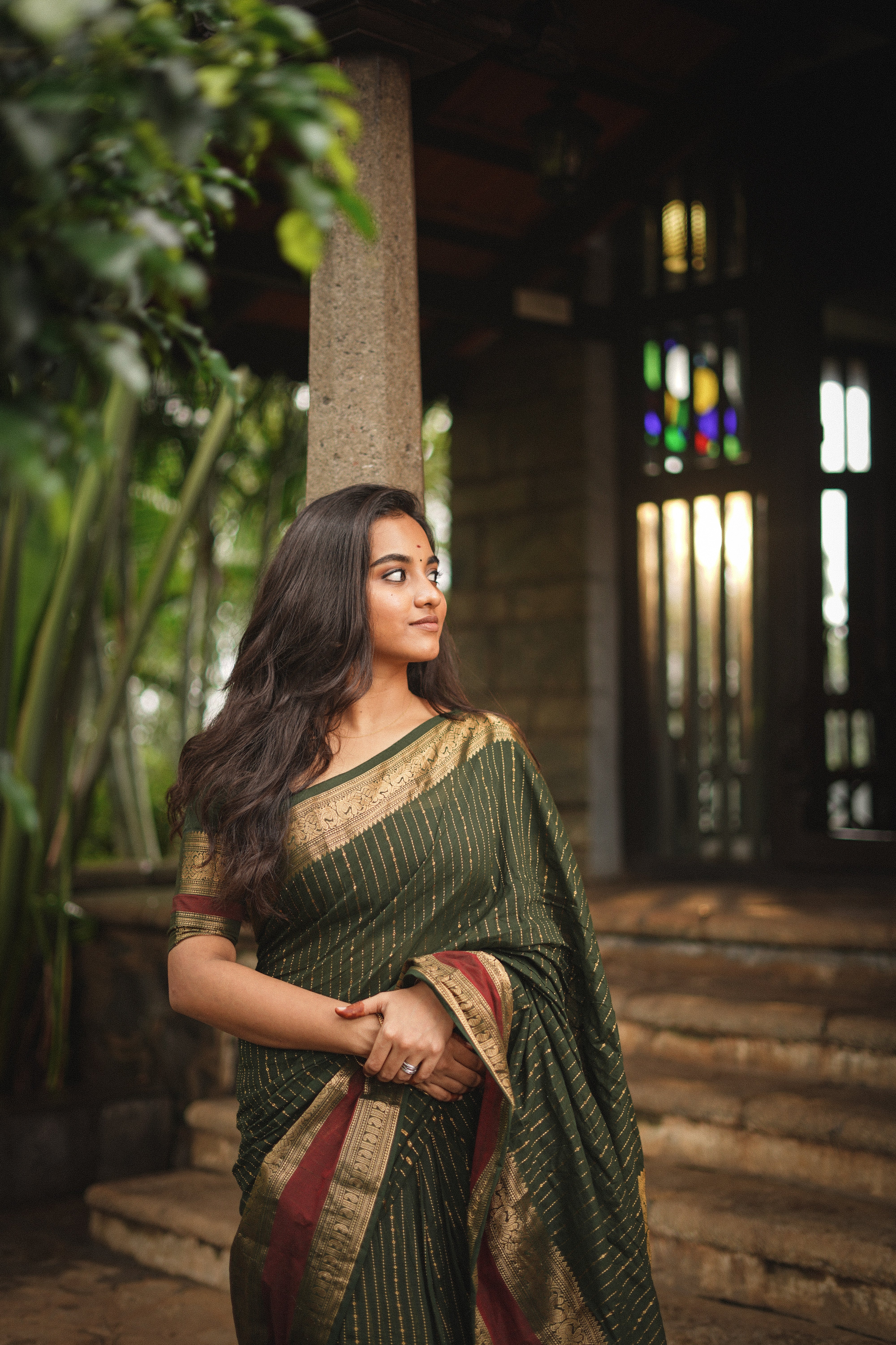 Maanasi Bottle Green and Maroon Border Chettinad Cotton Saree