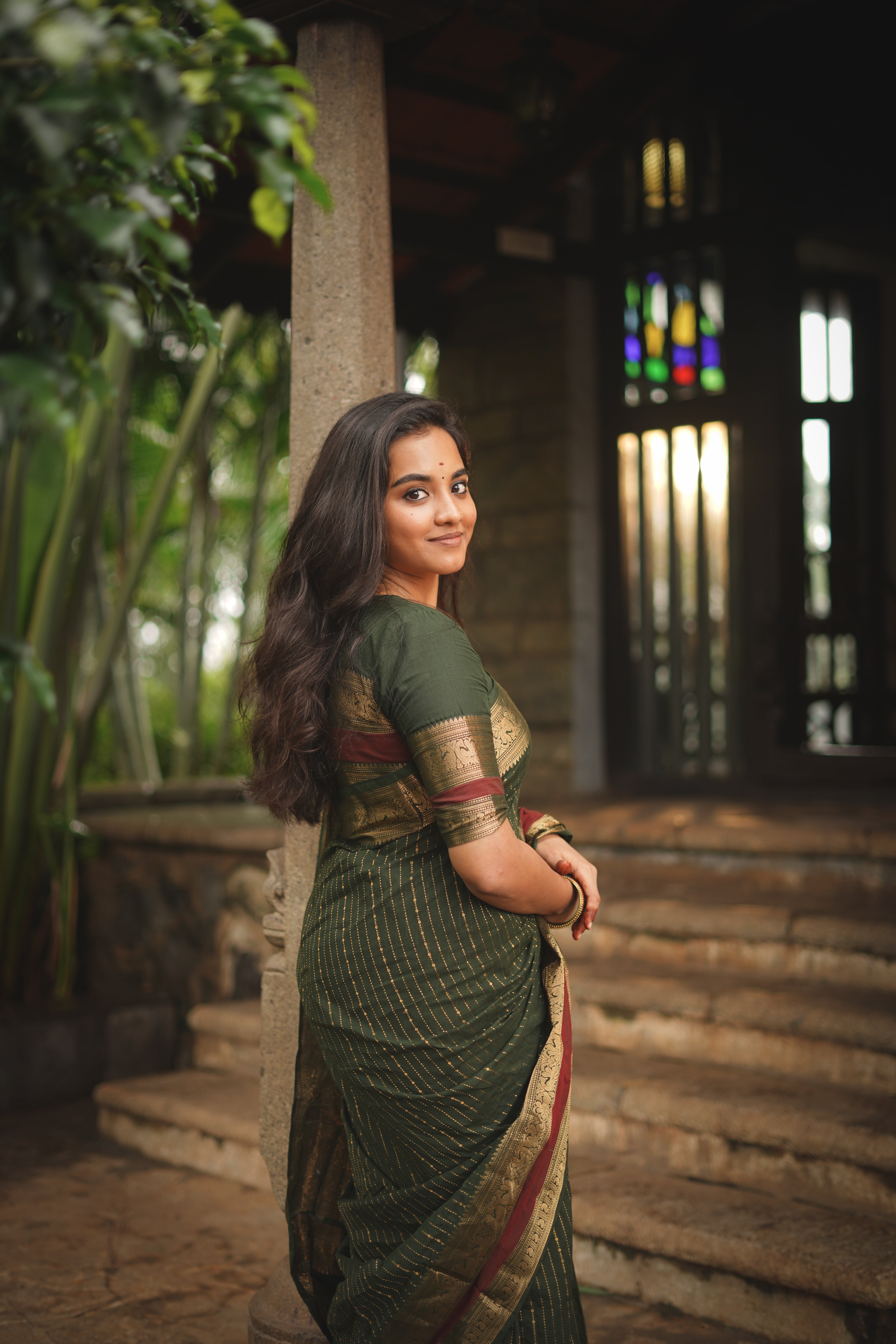 Maanasi Bottle Green and Maroon Border Chettinad Cotton Saree