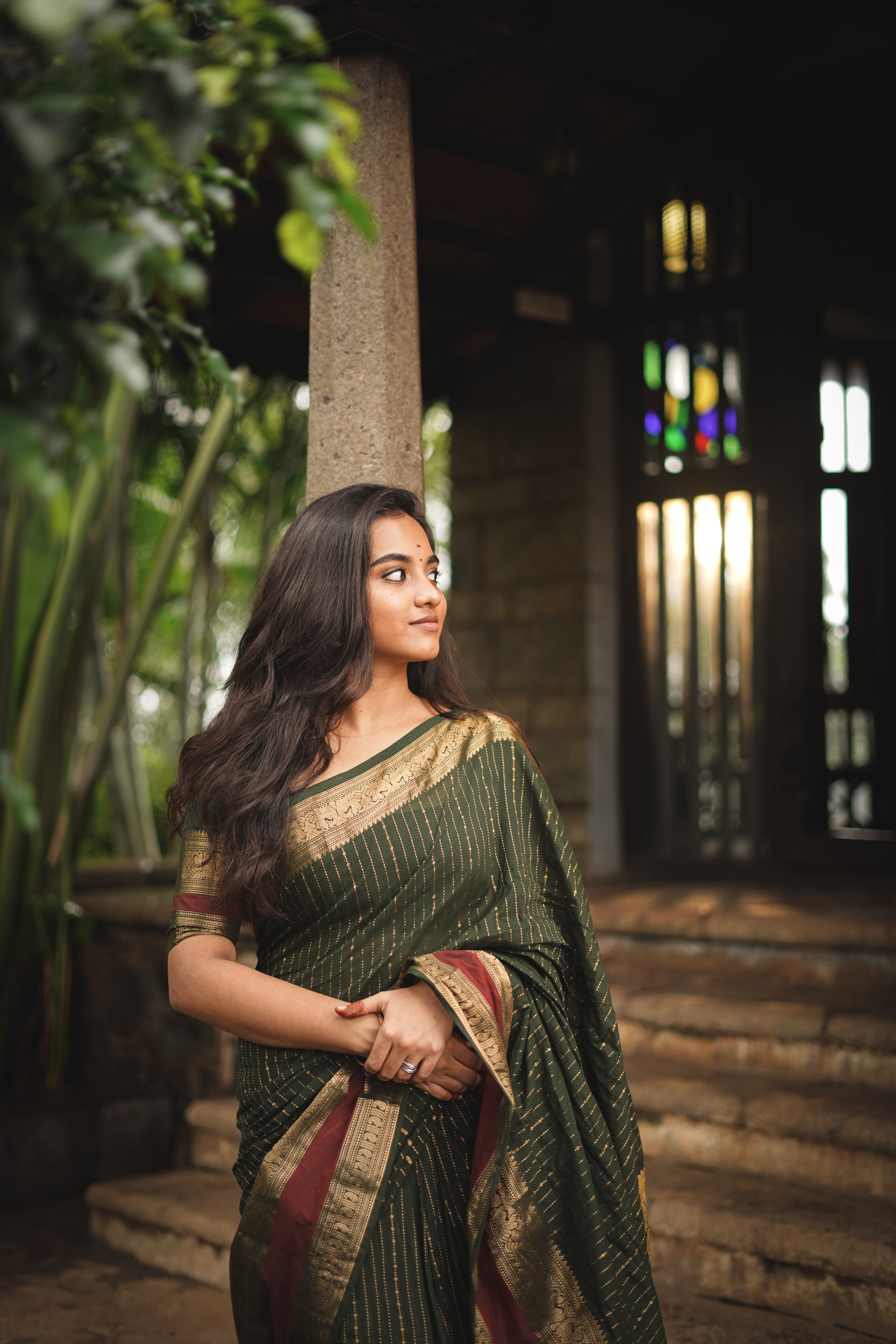 Maanasi Bottle Green and Maroon Border Chettinad Cotton Saree