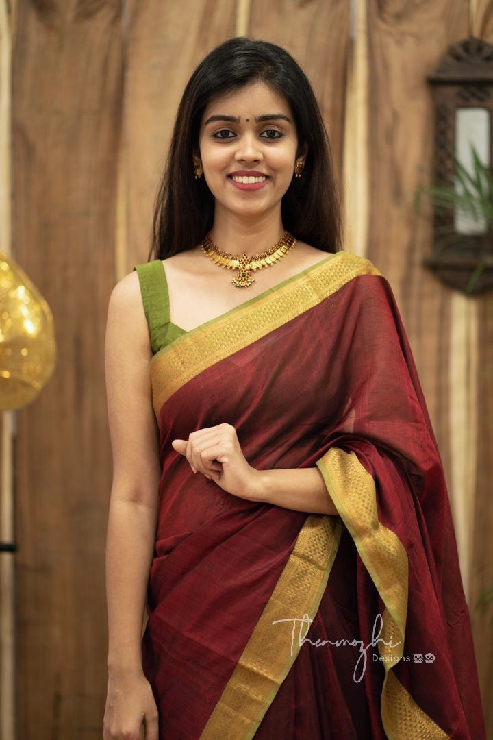 Maroon - Maroon Mangalagiri Silk Cotton Saree
