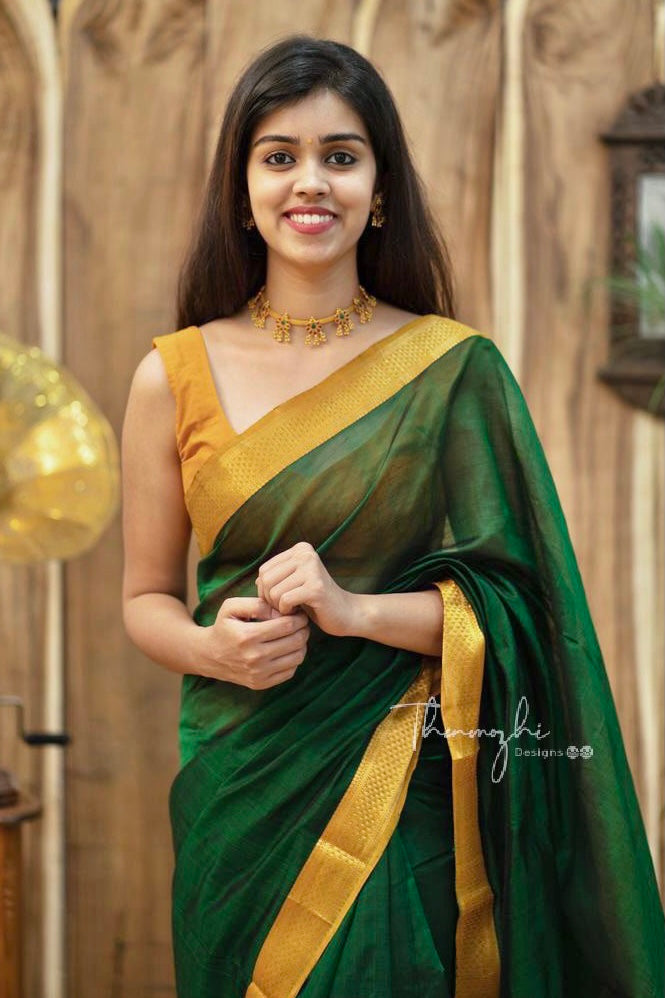 Dark Green and Mustard - Mangalagiri Silk Cotton Saree