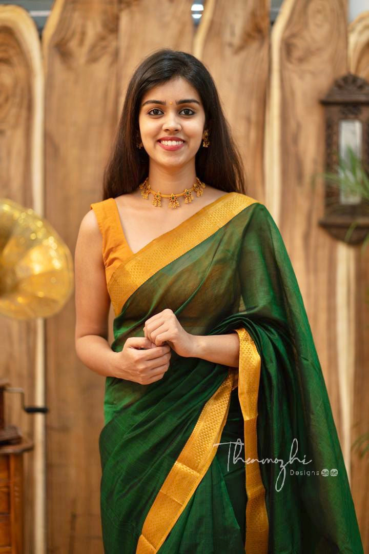 Dark Green and Mustard - Mangalagiri Silk Cotton Saree