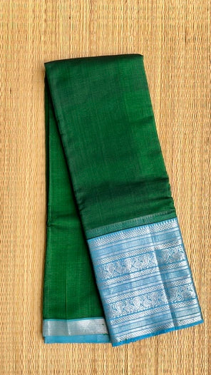 Dark Green Silk Cotton - Dark Green Mangalagiri Silk Cotton Saree