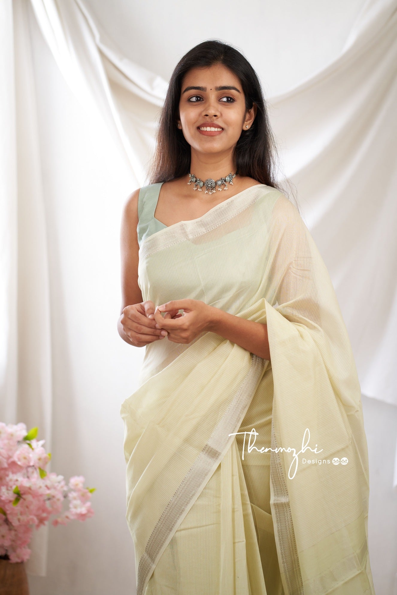 Green Delight Maheshwari Silk Handloom Cotton Saree