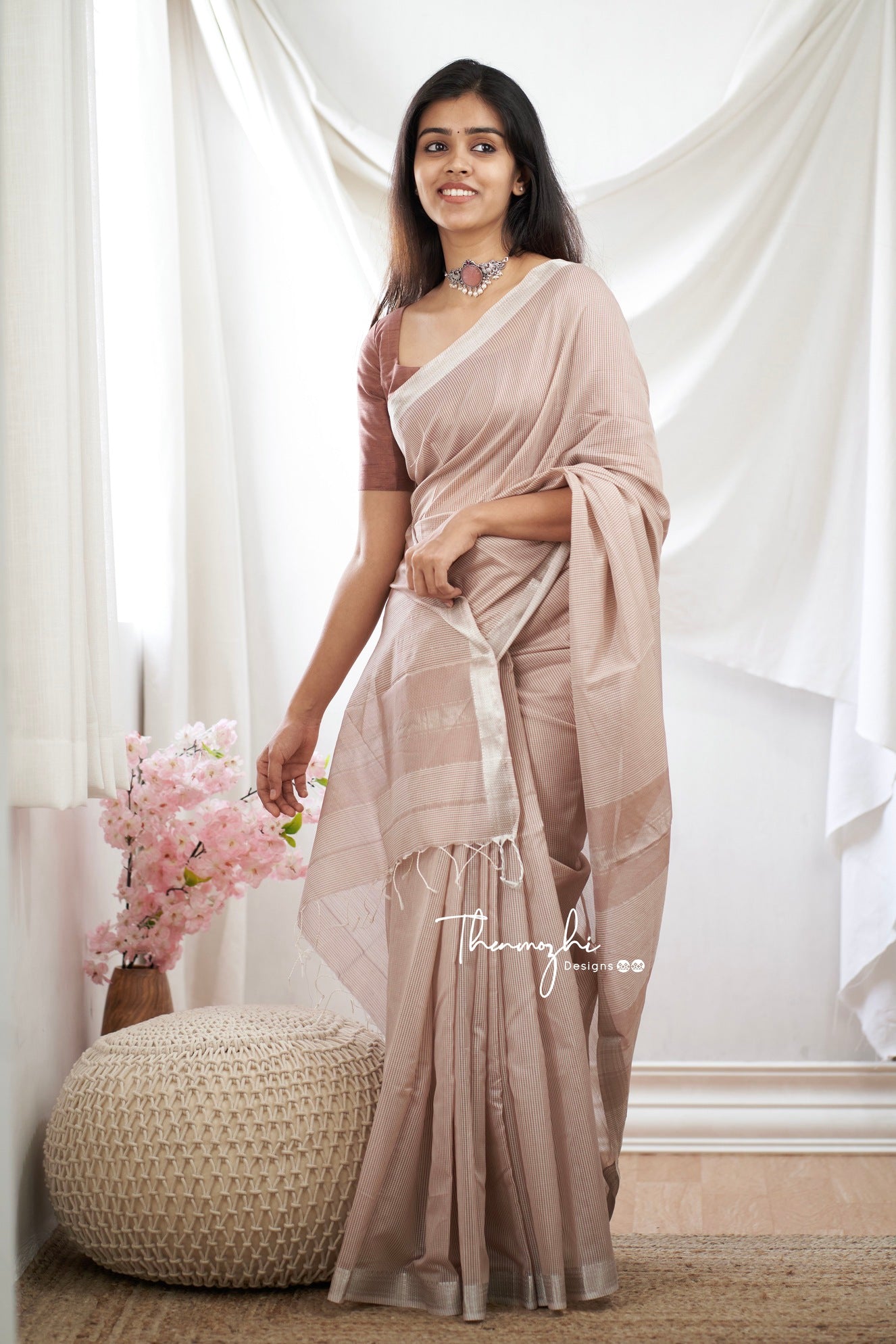 Brown Delight Maheshwari Silk Handloom Cotton Saree