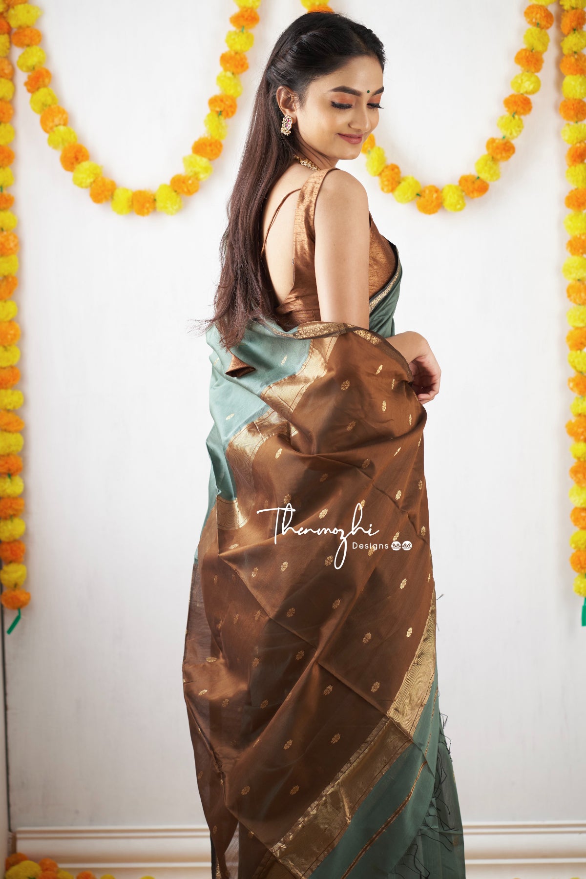 Ethnic Green Maheshwari Silk Cotton Handloom Saree